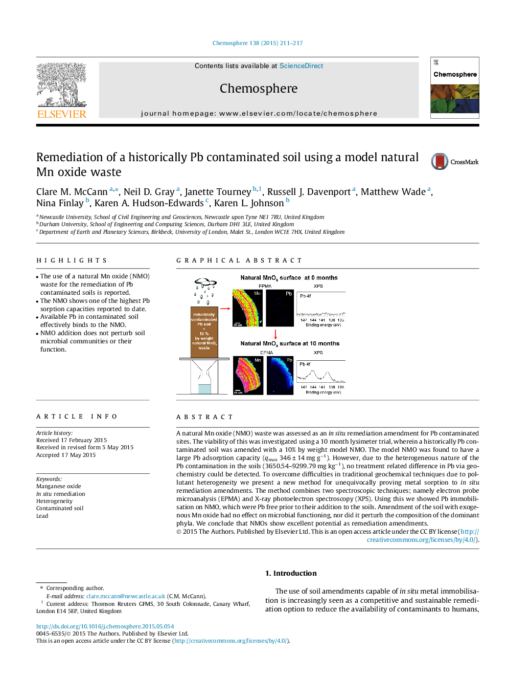 Remediation of a historically Pb contaminated soil using a model natural Mn oxide waste