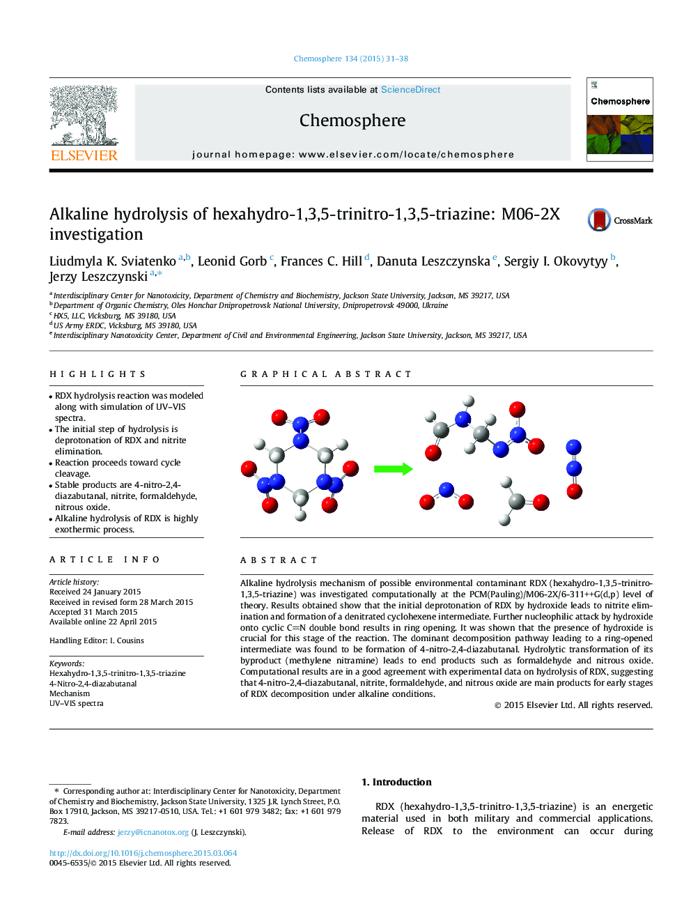 Alkaline hydrolysis of hexahydro-1,3,5-trinitro-1,3,5-triazine: M06-2X investigation