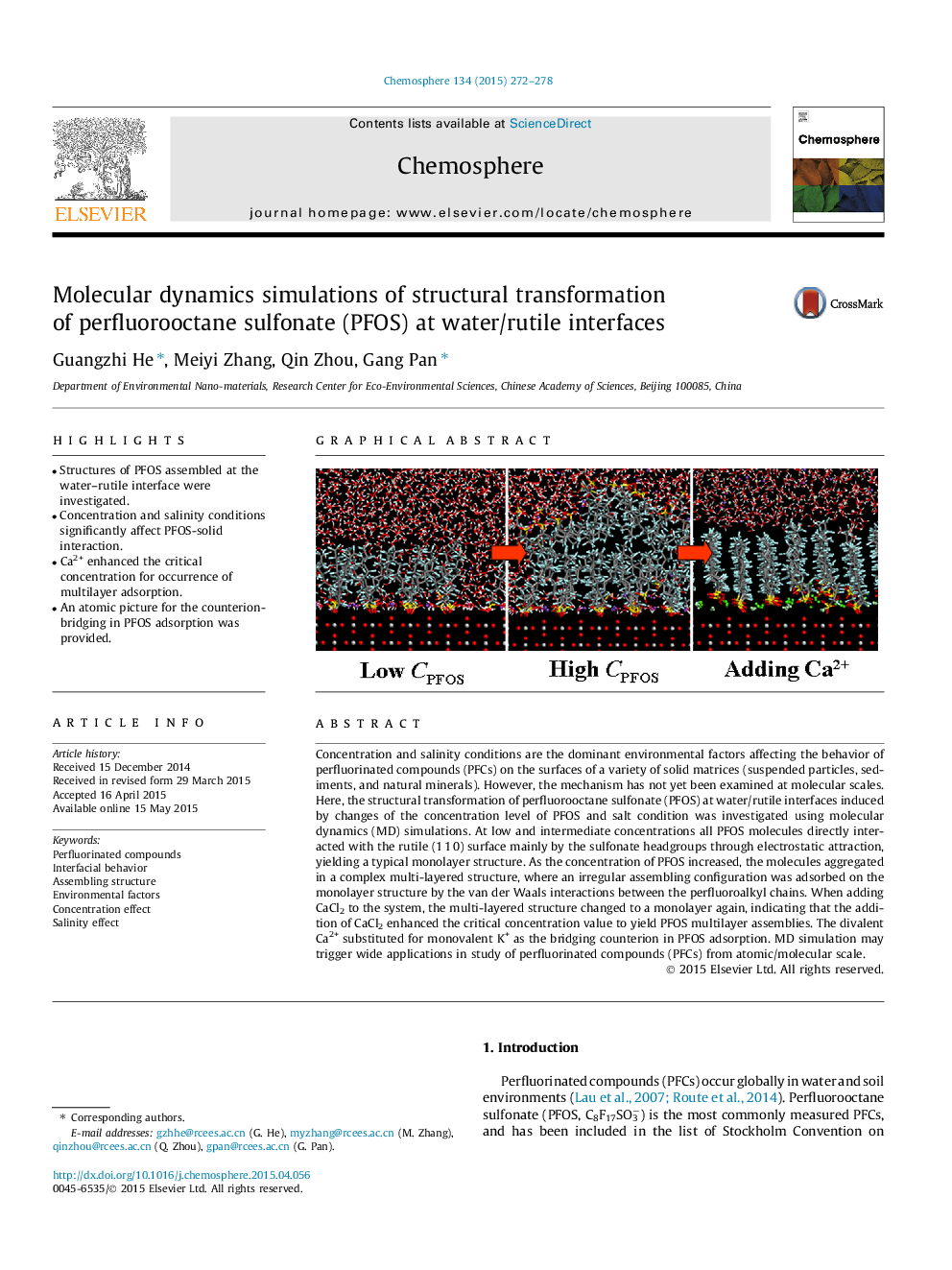 Molecular dynamics simulations of structural transformation of perfluorooctane sulfonate (PFOS) at water/rutile interfaces