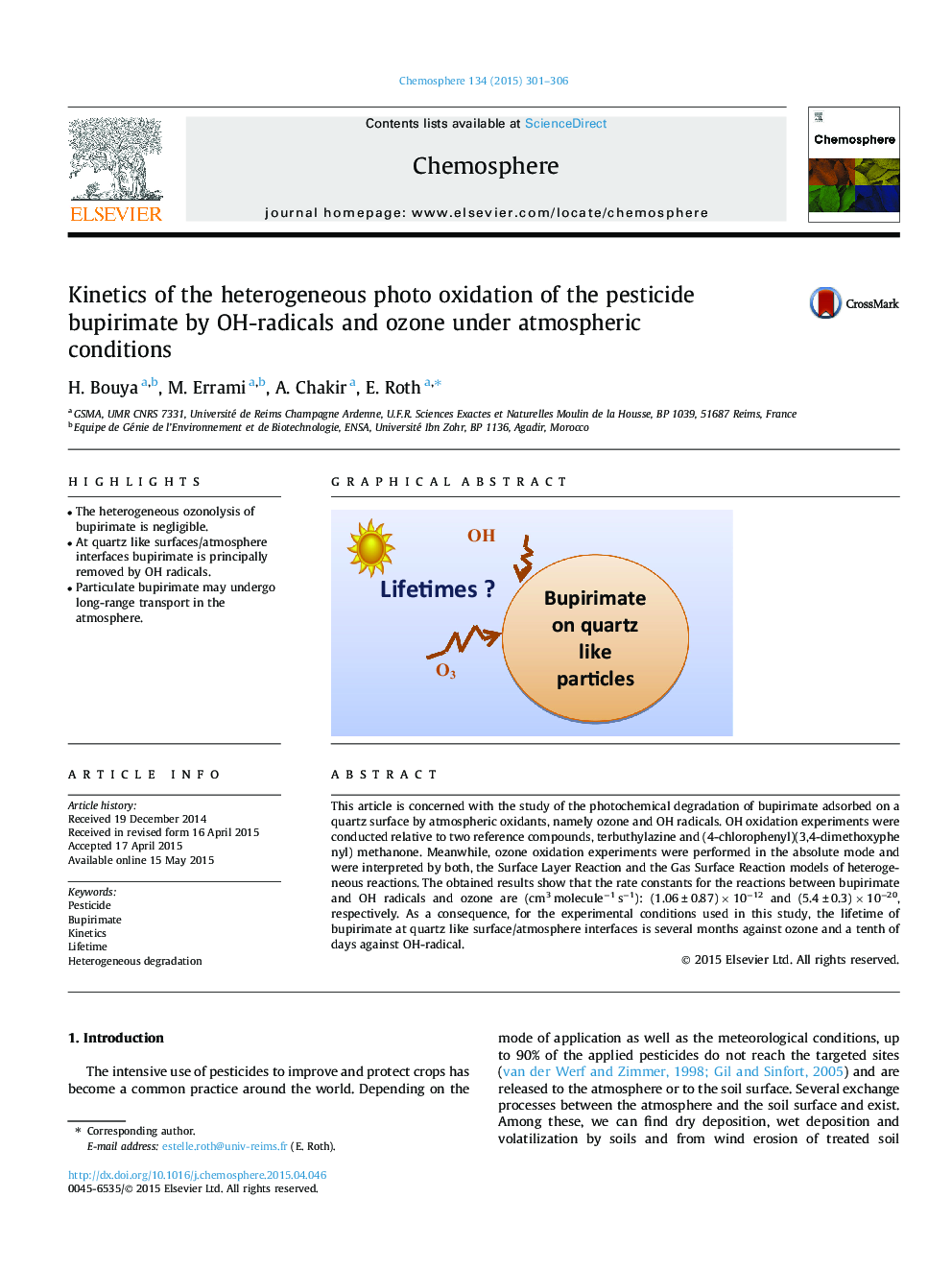 Kinetics of the heterogeneous photo oxidation of the pesticide bupirimate by OH-radicals and ozone under atmospheric conditions