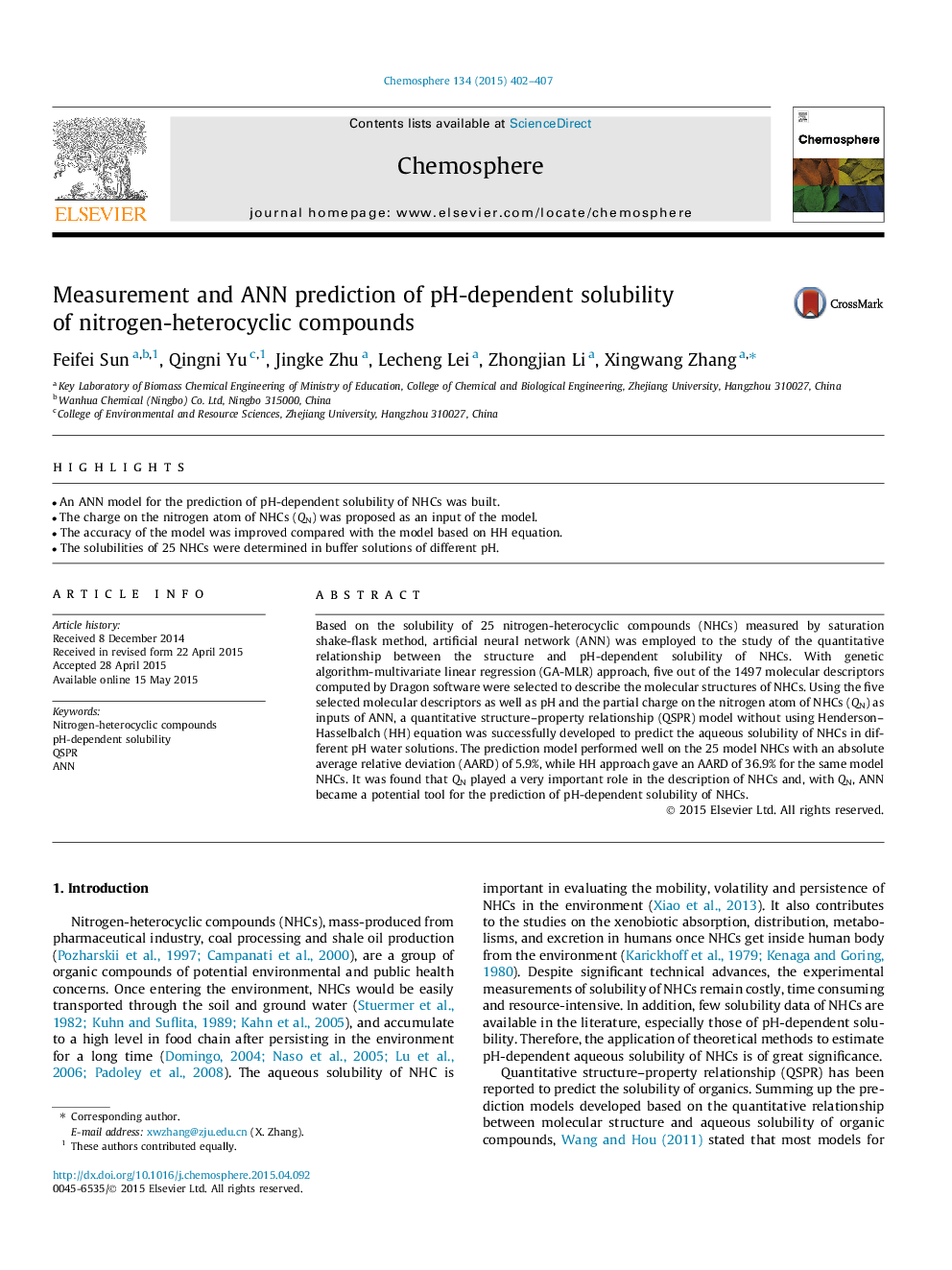 Measurement and ANN prediction of pH-dependent solubility of nitrogen-heterocyclic compounds