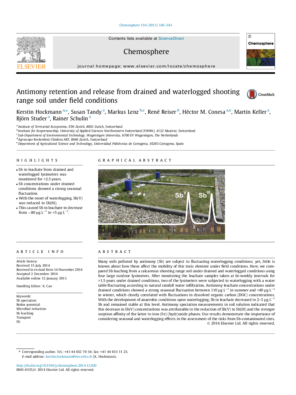 Antimony retention and release from drained and waterlogged shooting range soil under field conditions