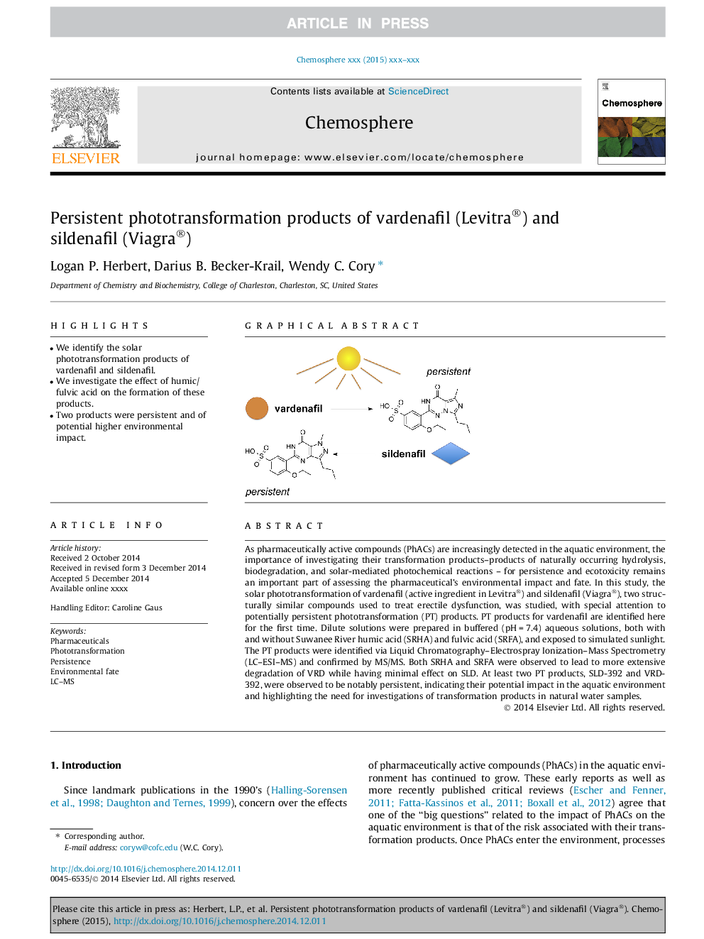 Persistent phototransformation products of vardenafil (Levitra®) and sildenafil (Viagra®)