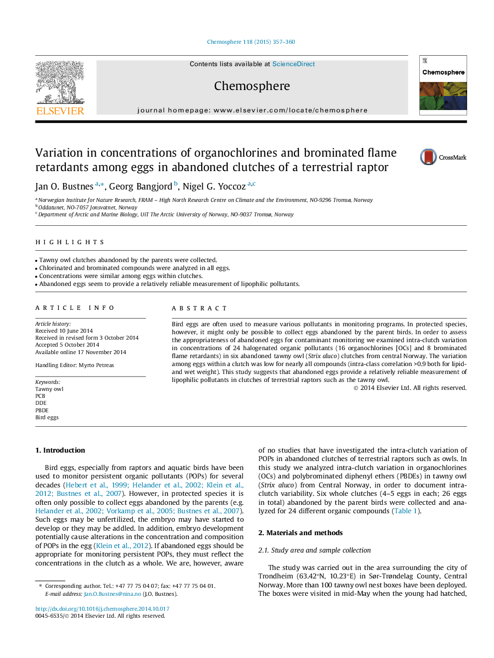 Variation in concentrations of organochlorines and brominated flame retardants among eggs in abandoned clutches of a terrestrial raptor