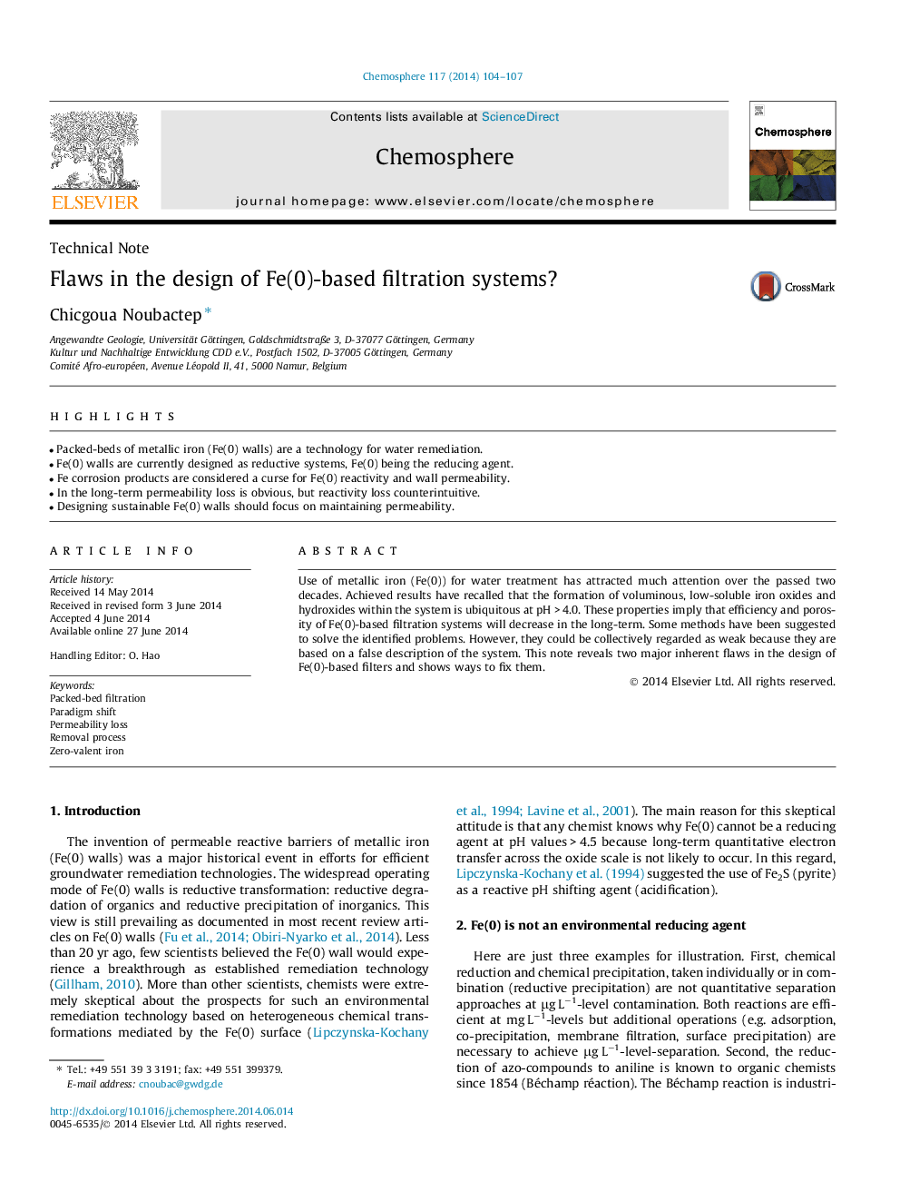 Flaws in the design of Fe(0)-based filtration systems?