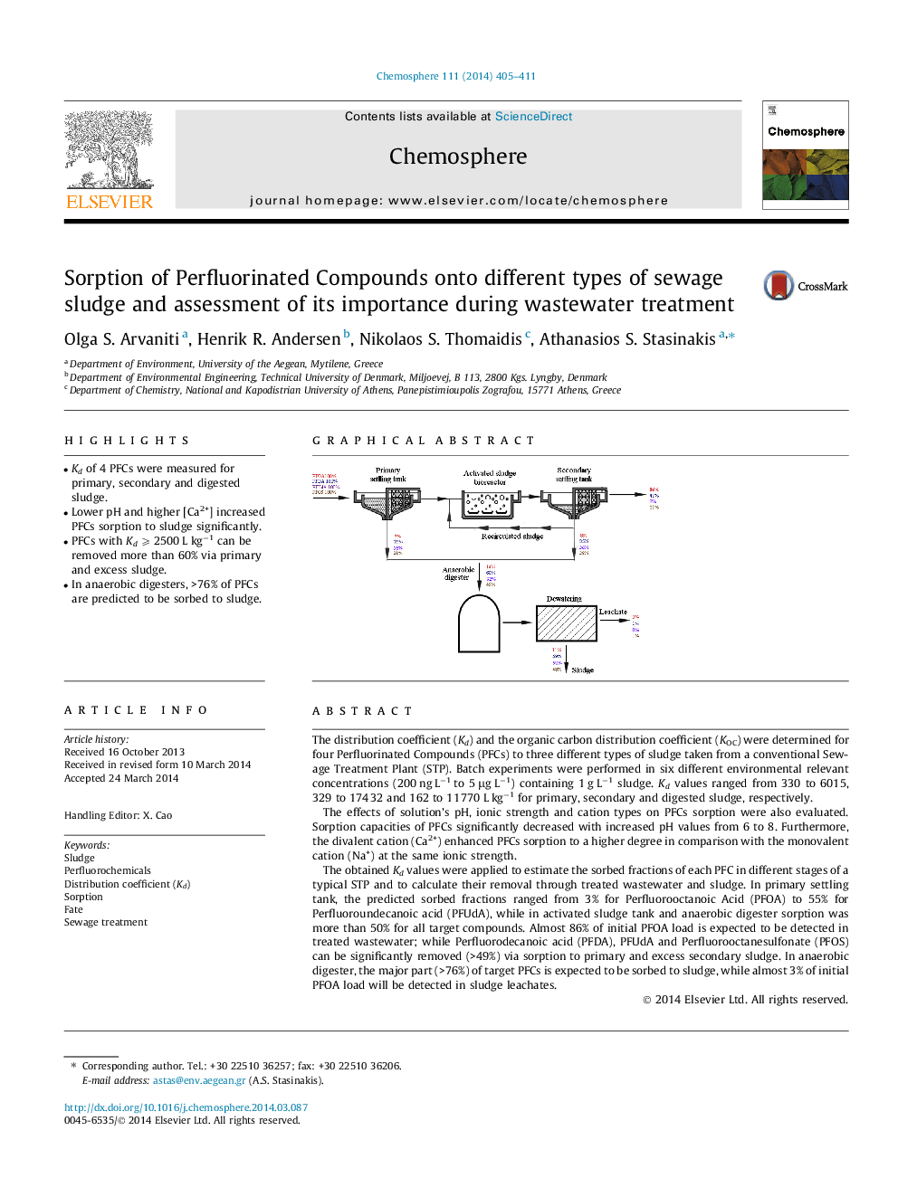 Sorption of Perfluorinated Compounds onto different types of sewage sludge and assessment of its importance during wastewater treatment