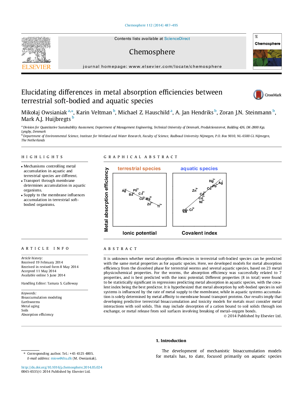 Elucidating differences in metal absorption efficiencies between terrestrial soft-bodied and aquatic species