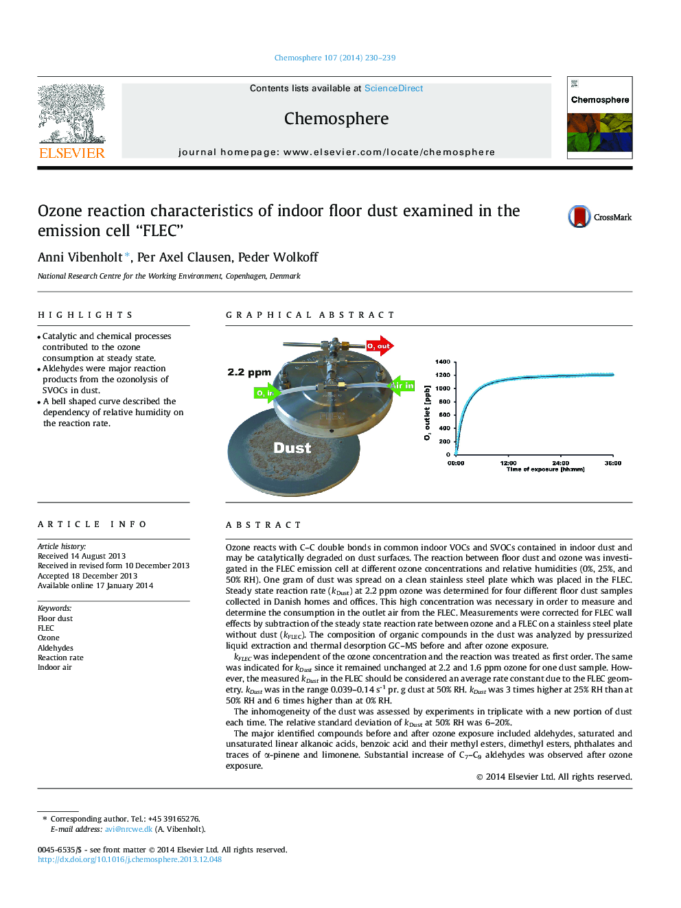 Ozone reaction characteristics of indoor floor dust examined in the emission cell “FLEC”