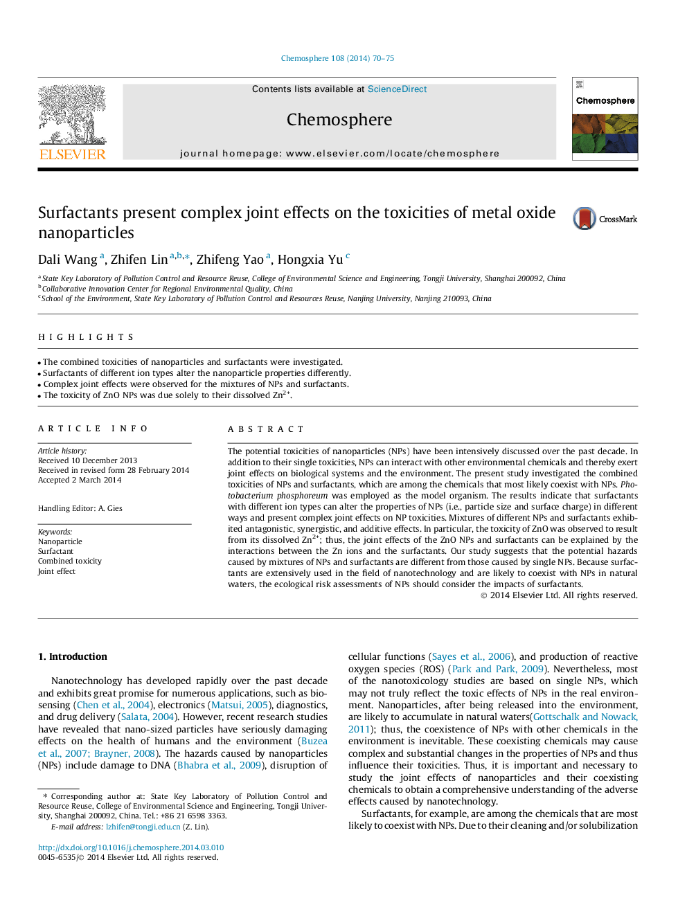 Surfactants present complex joint effects on the toxicities of metal oxide nanoparticles