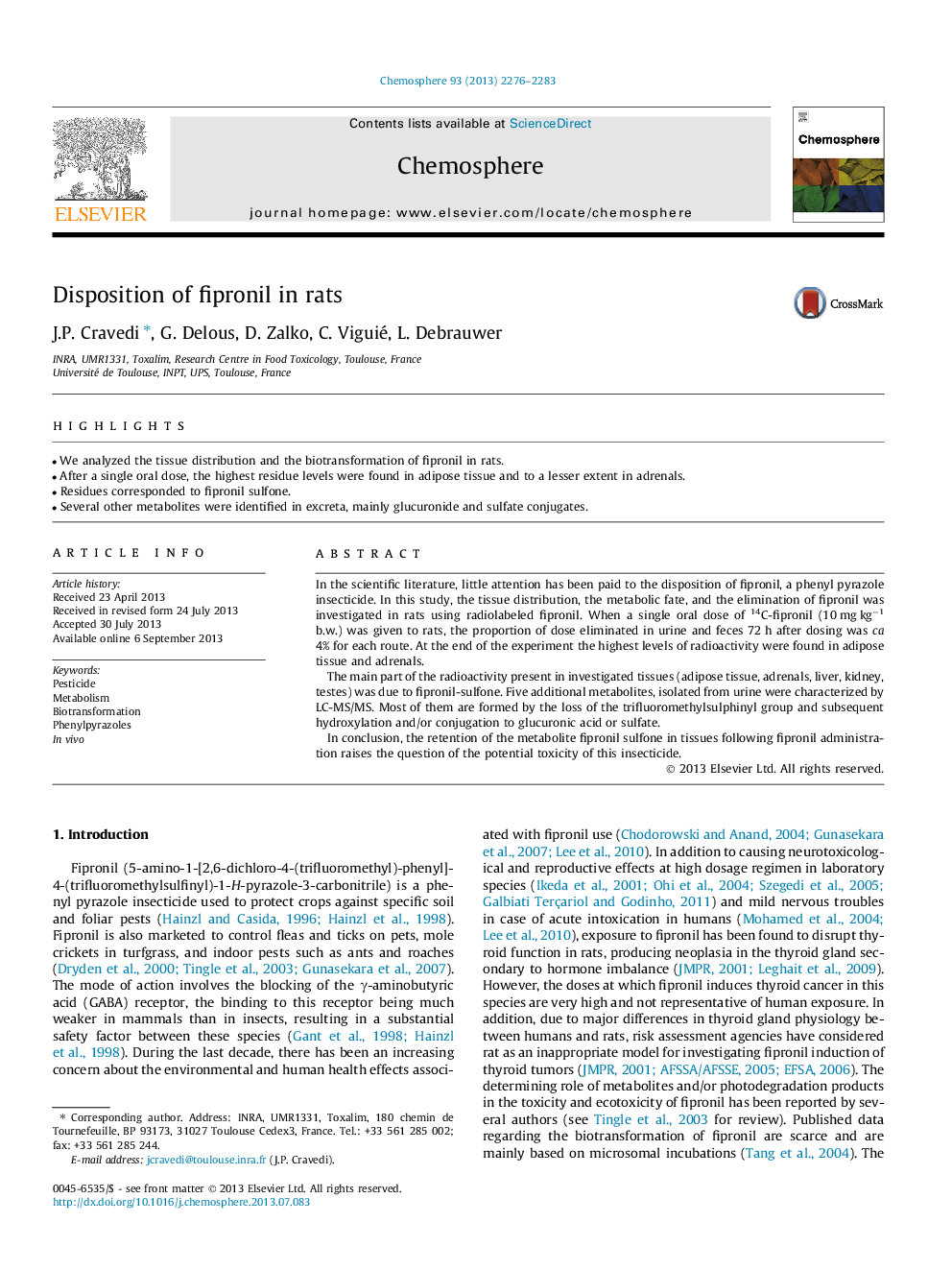 Disposition of fipronil in rats