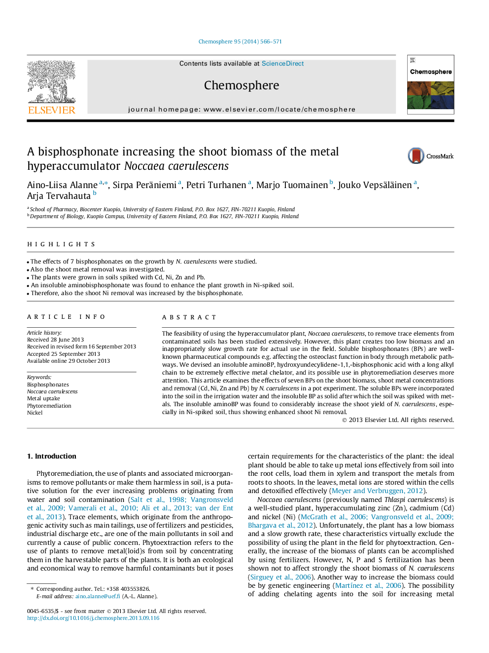 A bisphosphonate increasing the shoot biomass of the metal hyperaccumulator Noccaea caerulescens