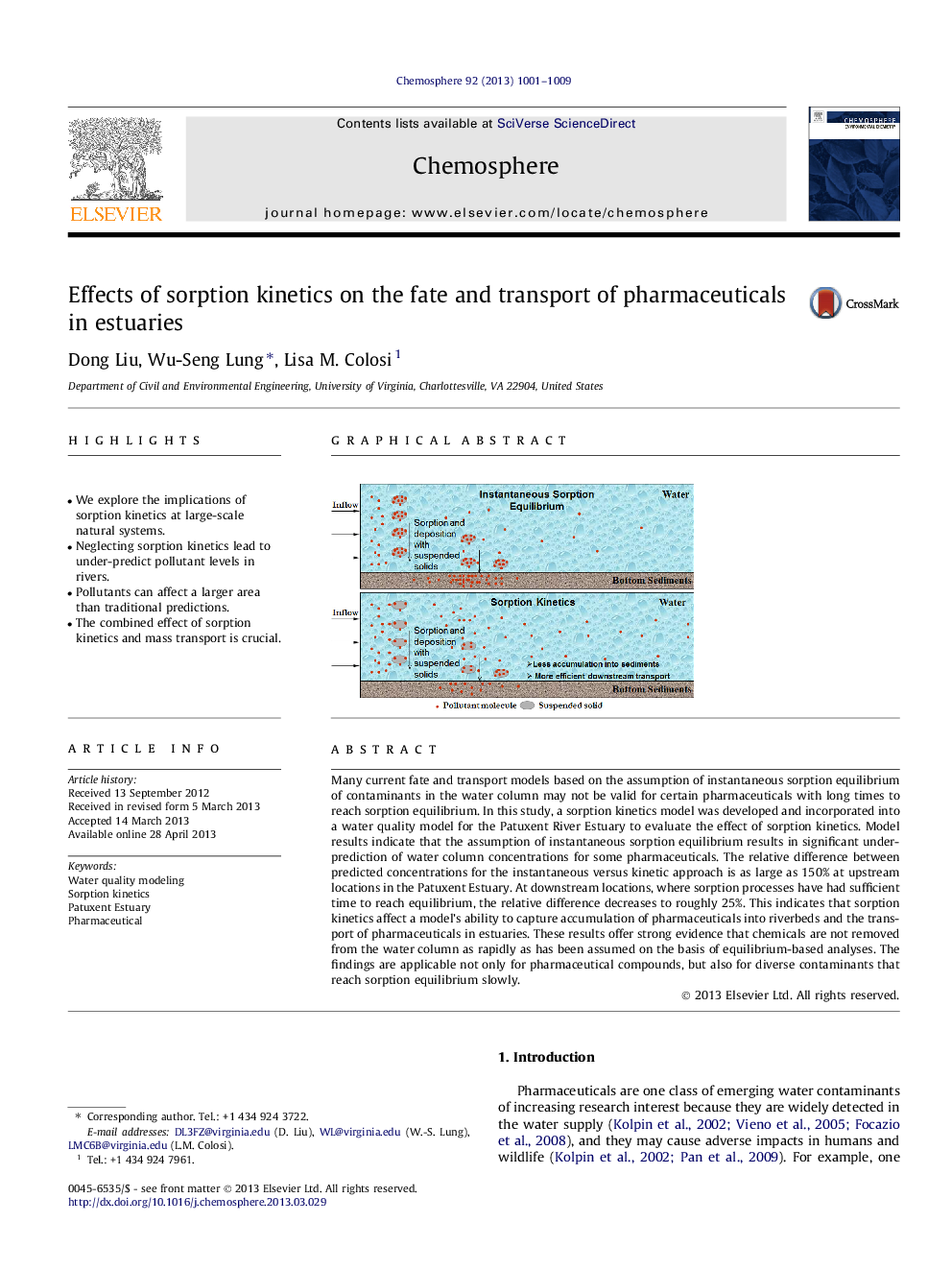 Effects of sorption kinetics on the fate and transport of pharmaceuticals in estuaries