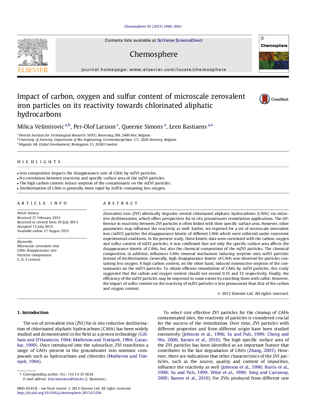 Impact of carbon, oxygen and sulfur content of microscale zerovalent iron particles on its reactivity towards chlorinated aliphatic hydrocarbons