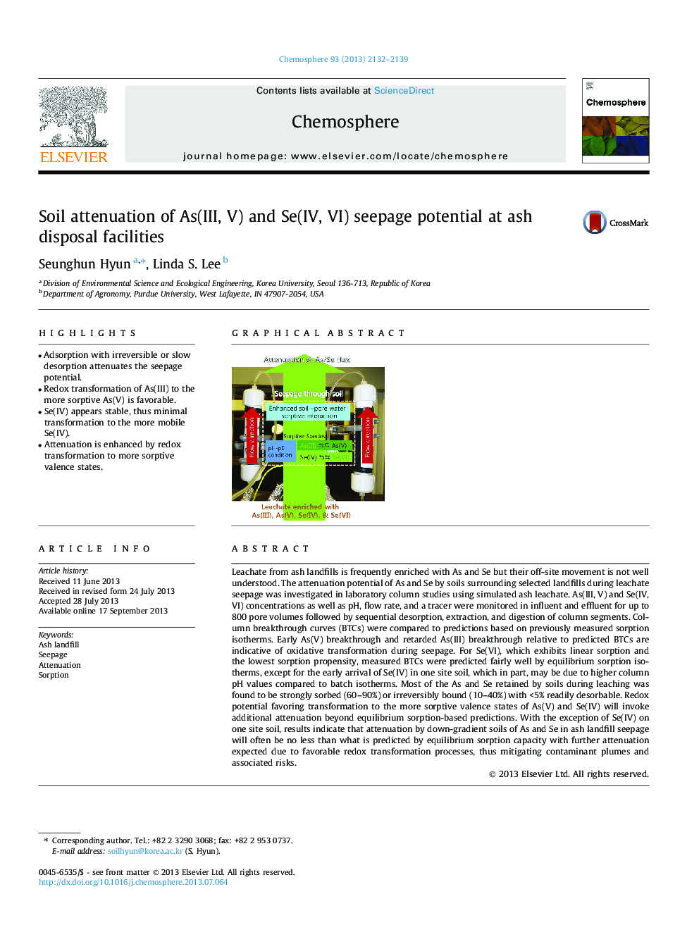 Soil attenuation of As(III, V) and Se(IV, VI) seepage potential at ash disposal facilities