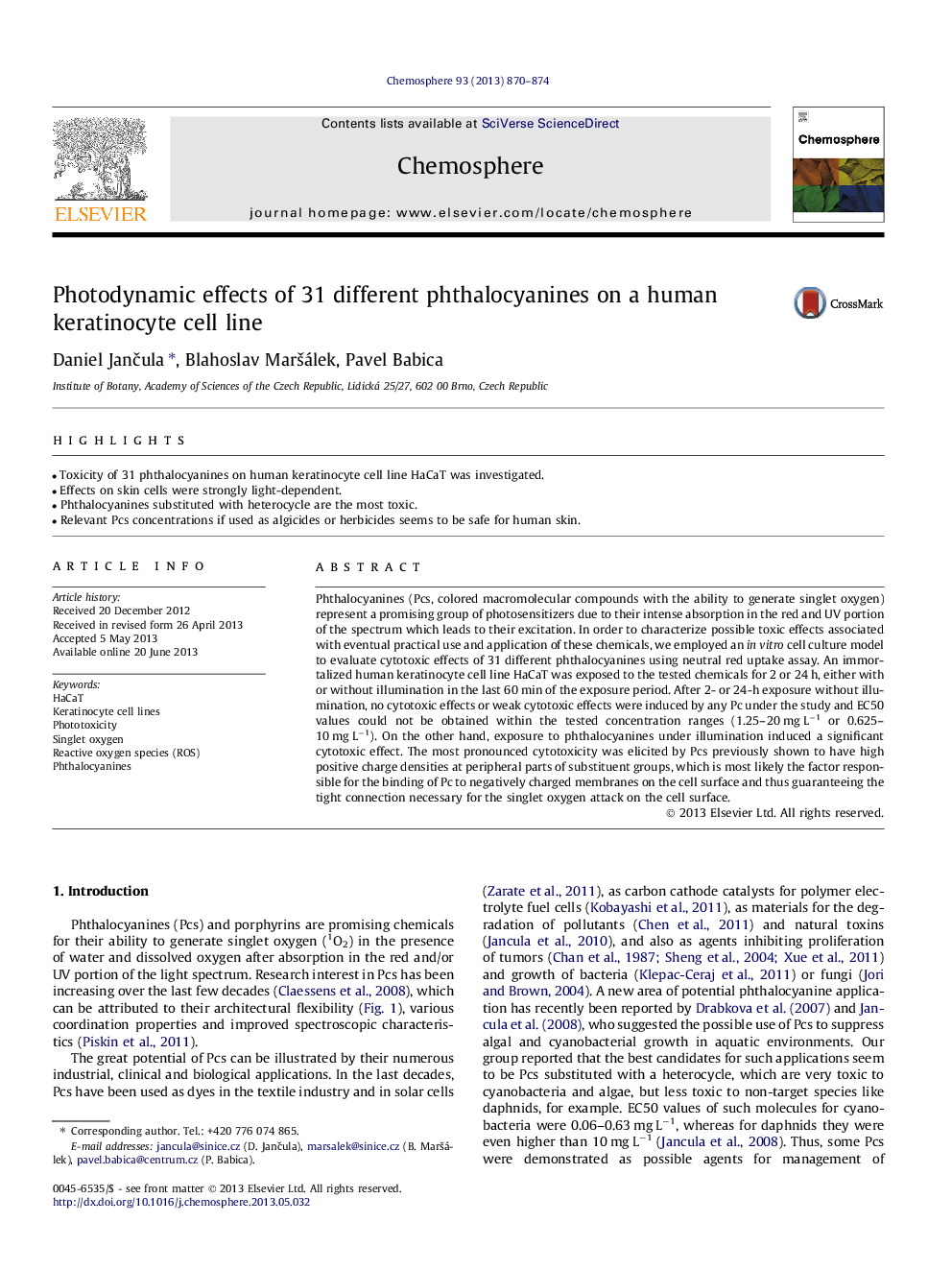 اثر فوتودینامیک 31 فتالوسیانین مختلف بر روی سلول کراتینوسیت انسان 
