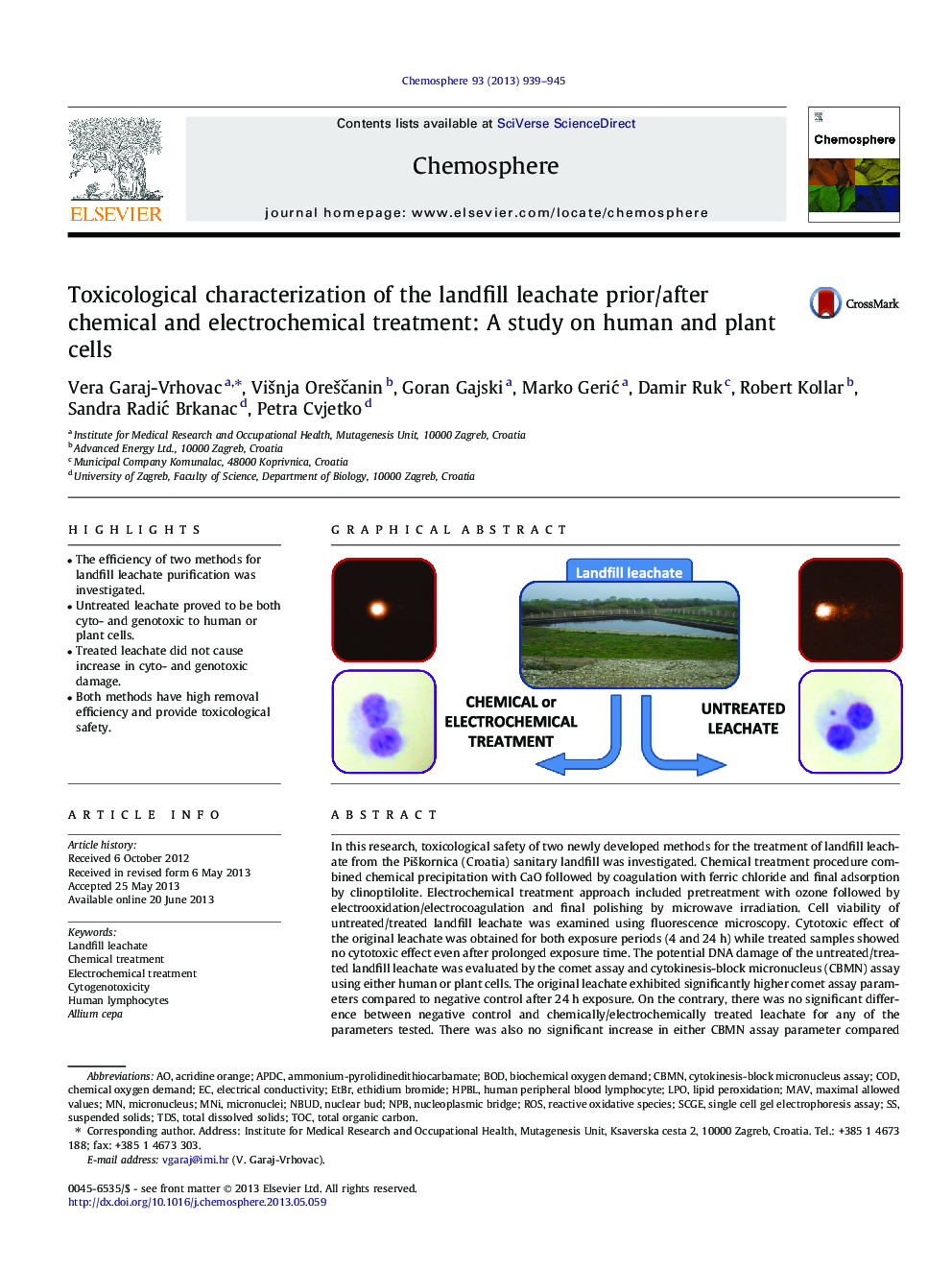 خصوصیات سم شناسی شیلات زباله قبل و بعد از درمان شیمیایی و الکتروشیمیایی: مطالعه بر روی سلول های انسانی و گیاهی 