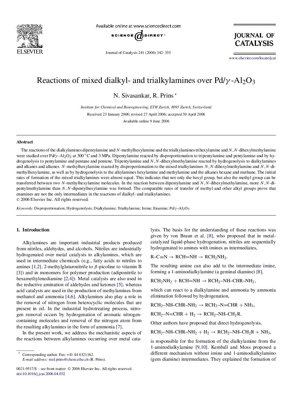 Reactions of mixed dialkyl- and trialkylamines over Pd/γ-Al2O3