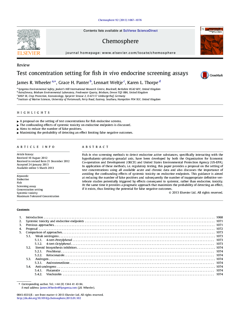 Test concentration setting for fish in vivo endocrine screening assays