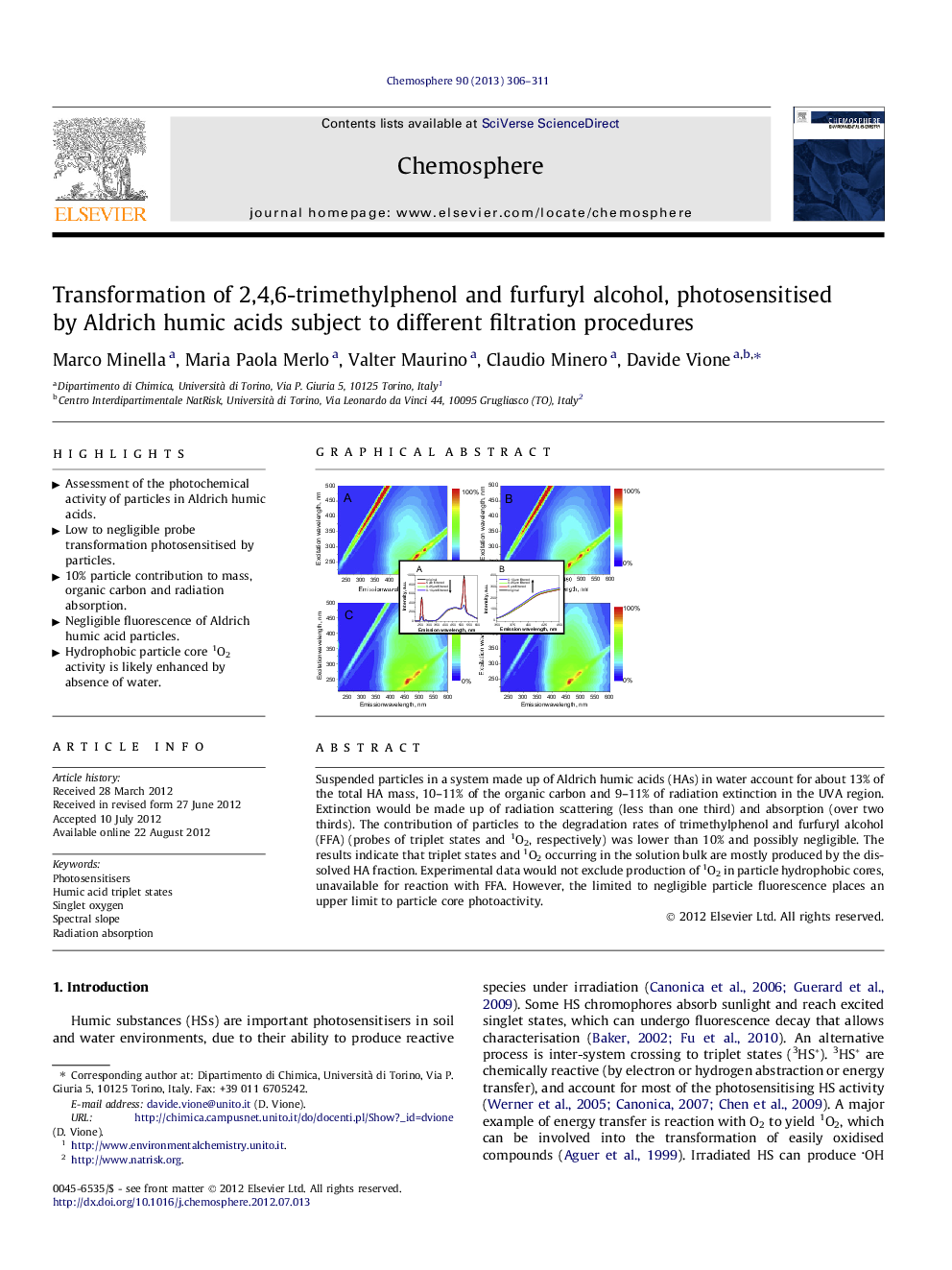 Transformation of 2,4,6-trimethylphenol and furfuryl alcohol, photosensitised by Aldrich humic acids subject to different filtration procedures