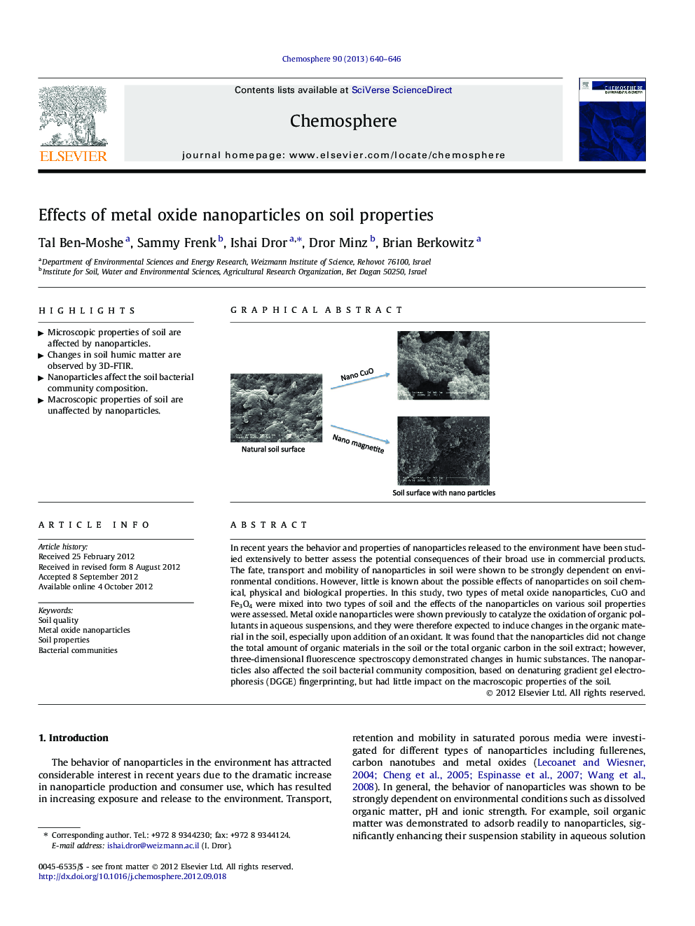 Effects of metal oxide nanoparticles on soil properties