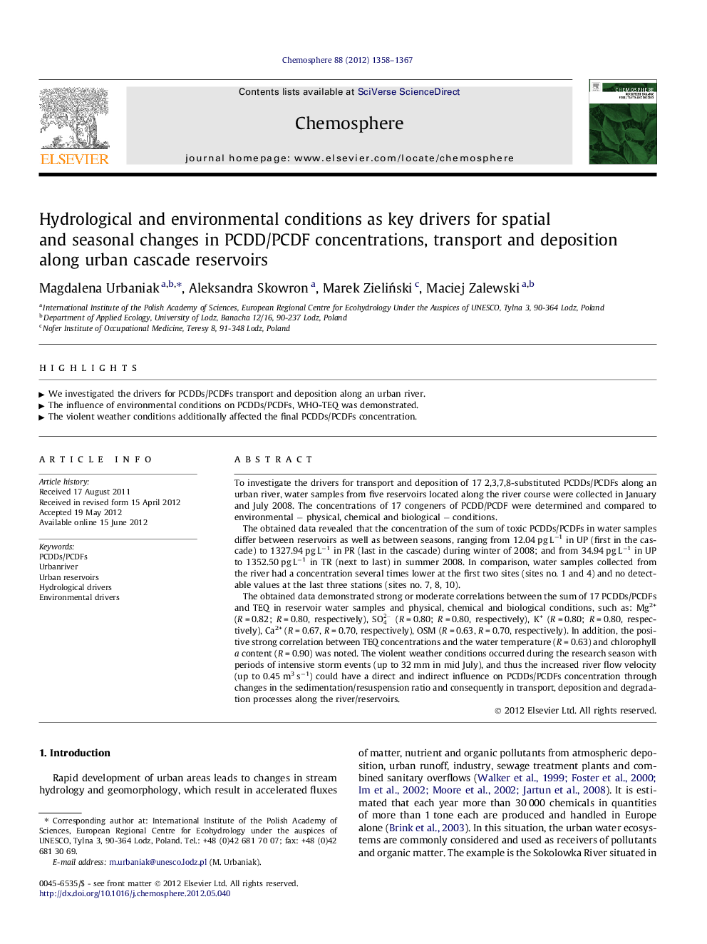 Hydrological and environmental conditions as key drivers for spatial and seasonal changes in PCDD/PCDF concentrations, transport and deposition along urban cascade reservoirs