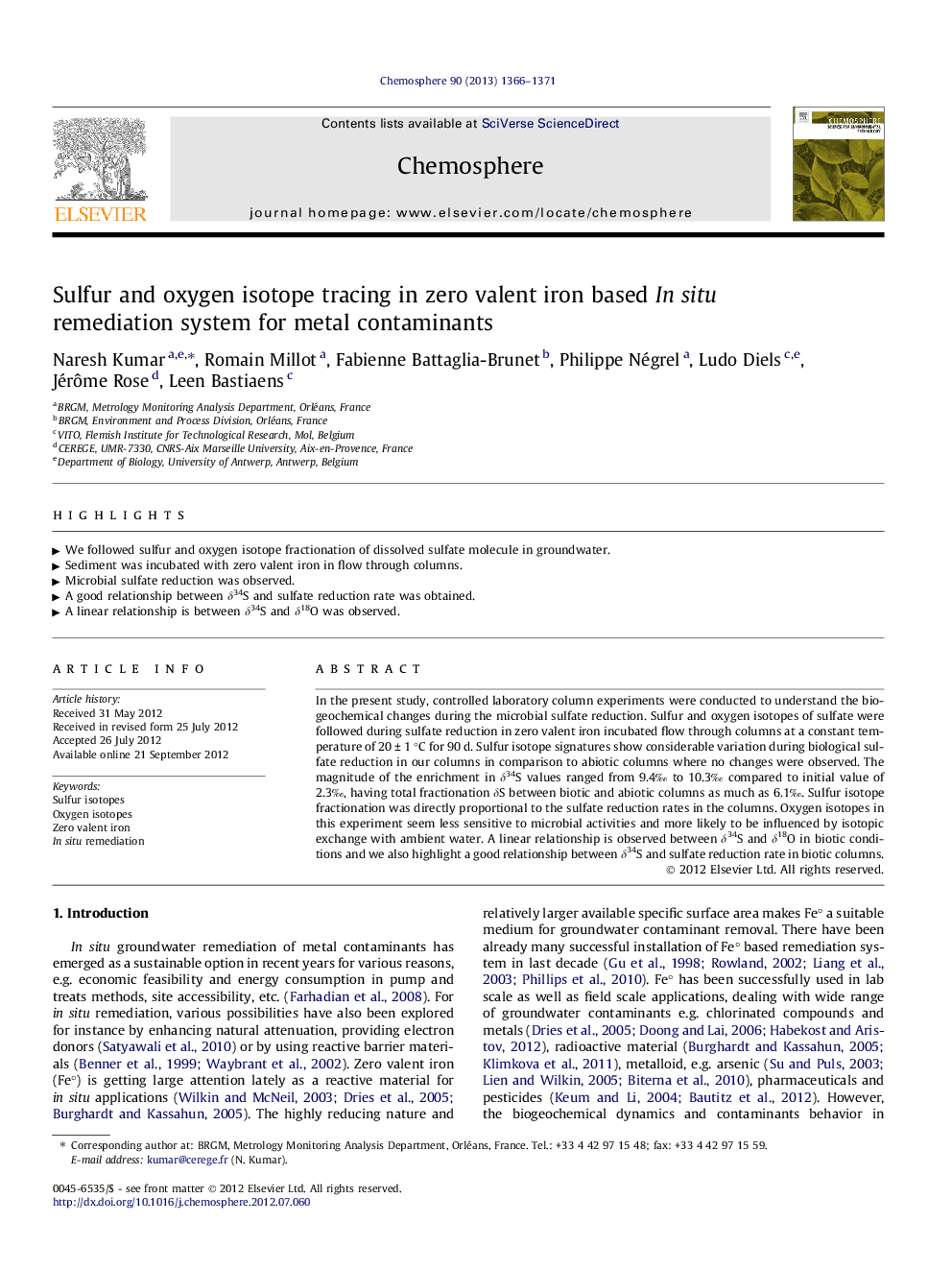ردیابی ایزوتوپهای سولفور و اکسیژن در سیستم آهنربای خالص مبتنی بر محلول آلاینده های فلزی 