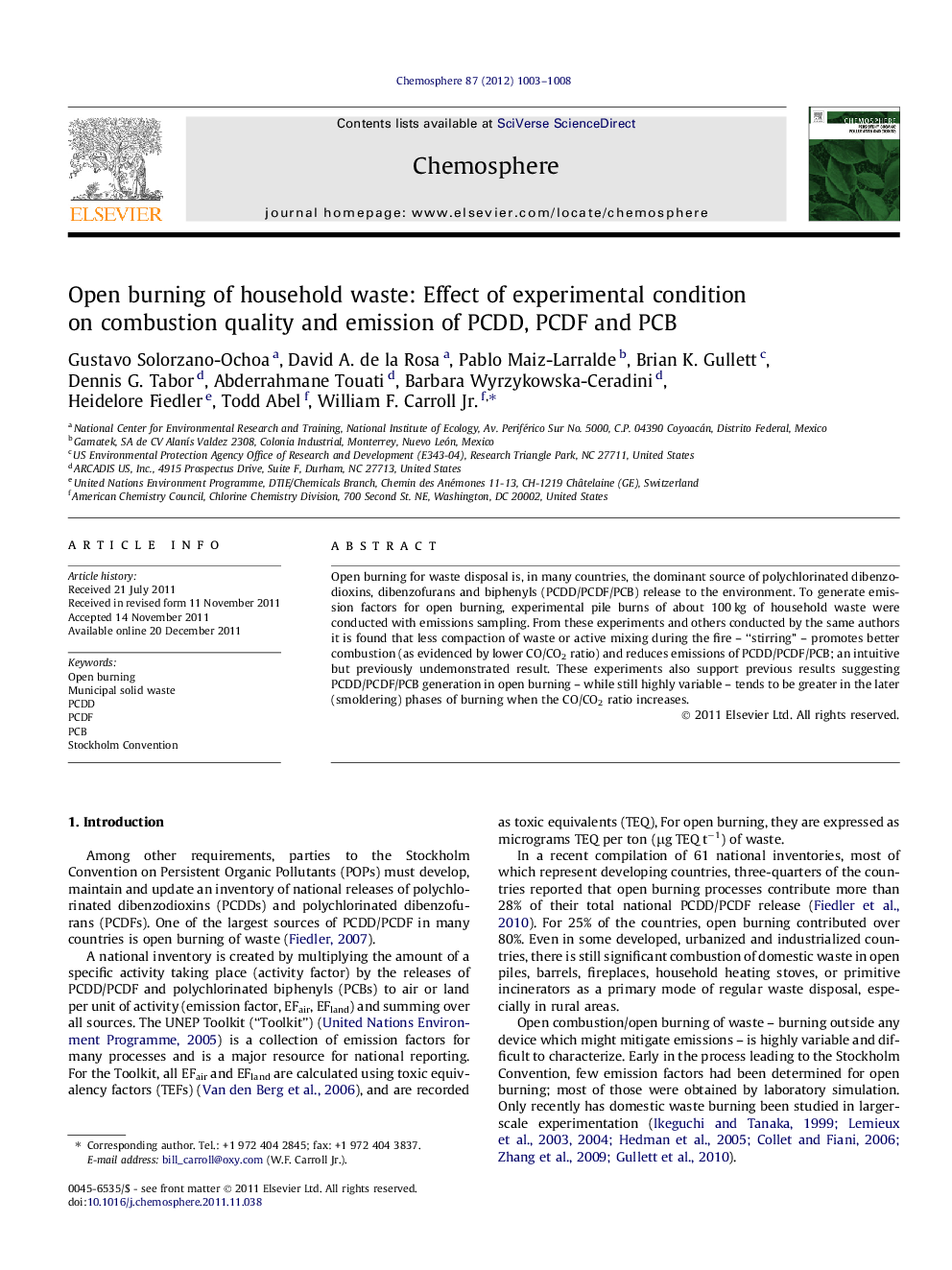 Open burning of household waste: Effect of experimental condition on combustion quality and emission of PCDD, PCDF and PCB