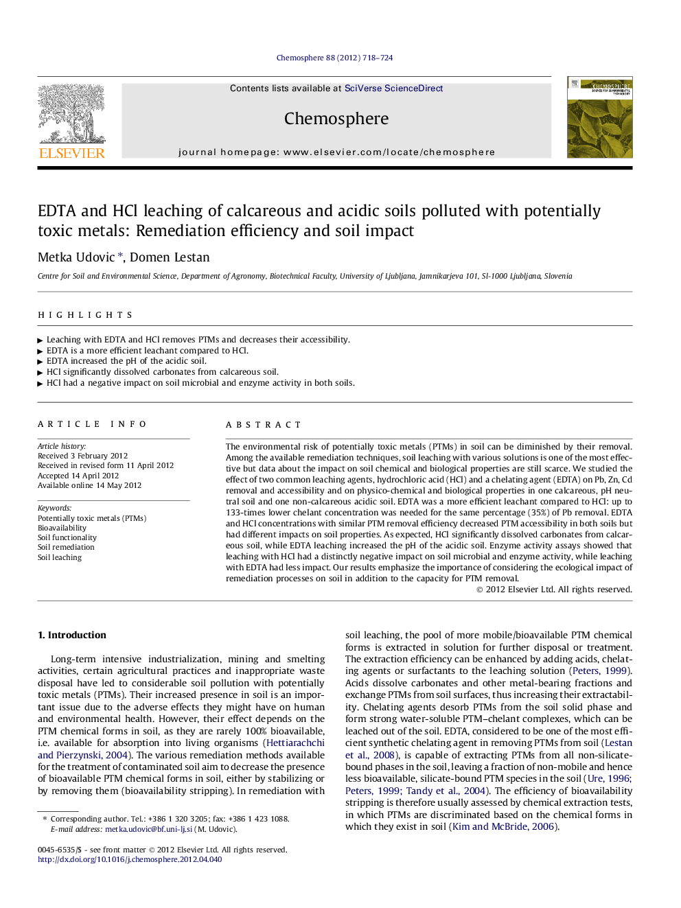 EDTA and HCl leaching of calcareous and acidic soils polluted with potentially toxic metals: Remediation efficiency and soil impact