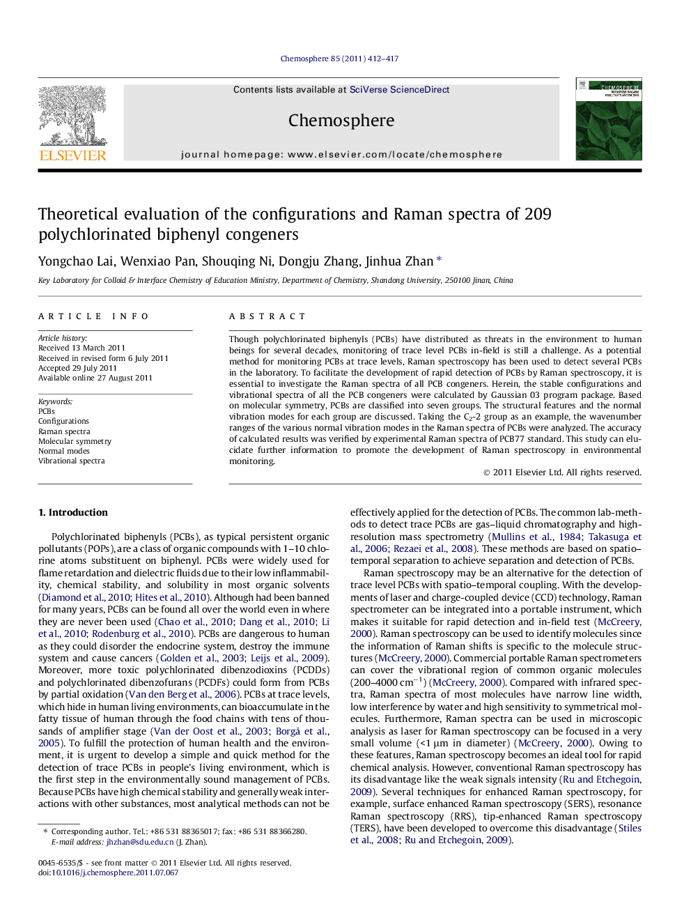 Theoretical evaluation of the configurations and Raman spectra of 209 polychlorinated biphenyl congeners