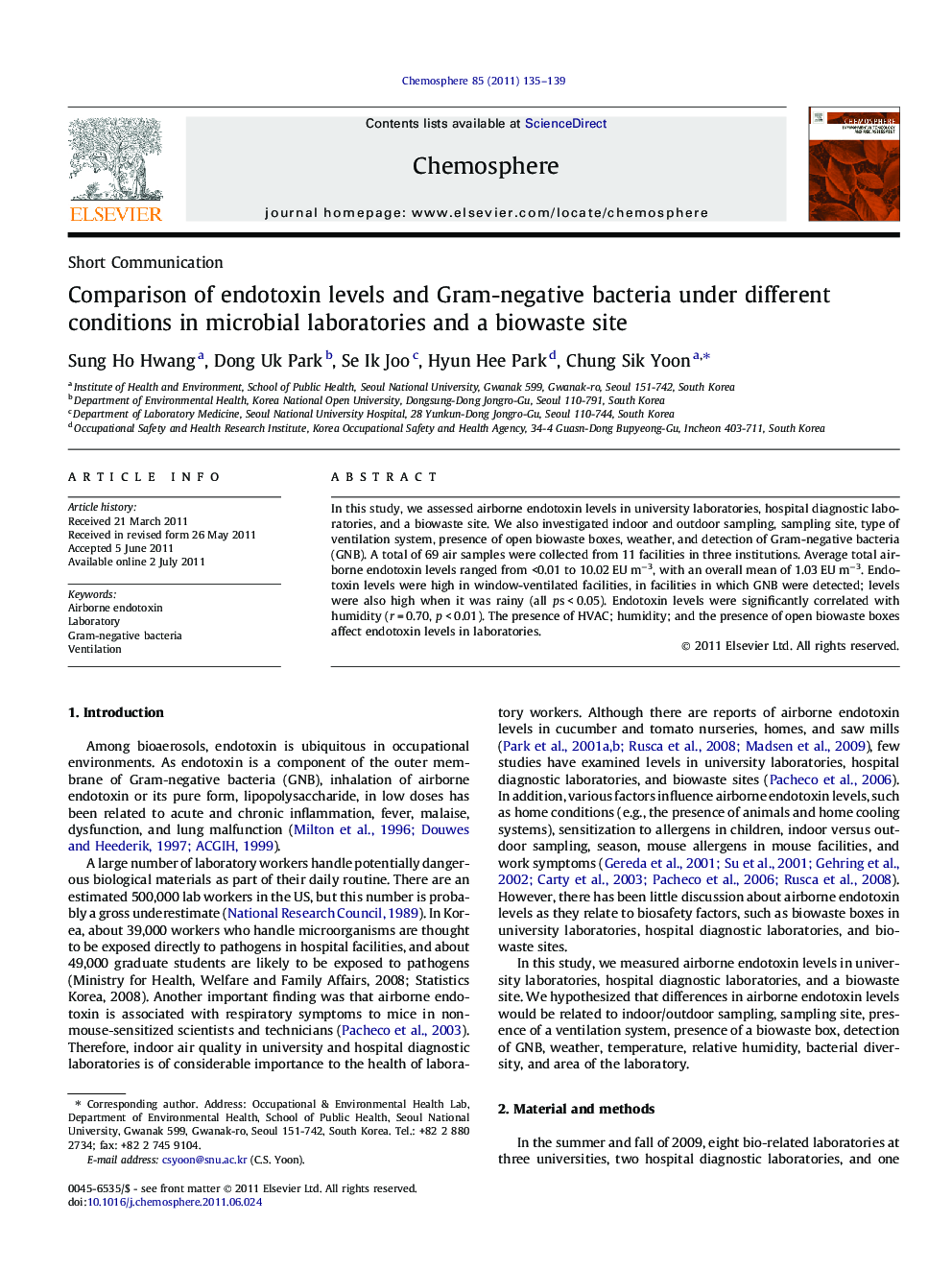 Comparison of endotoxin levels and Gram-negative bacteria under different conditions in microbial laboratories and a biowaste site