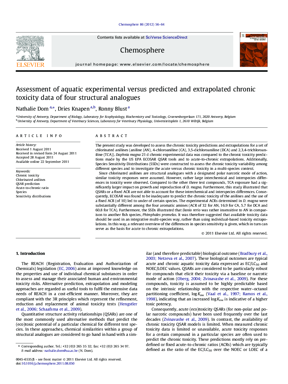 Assessment of aquatic experimental versus predicted and extrapolated chronic toxicity data of four structural analogues
