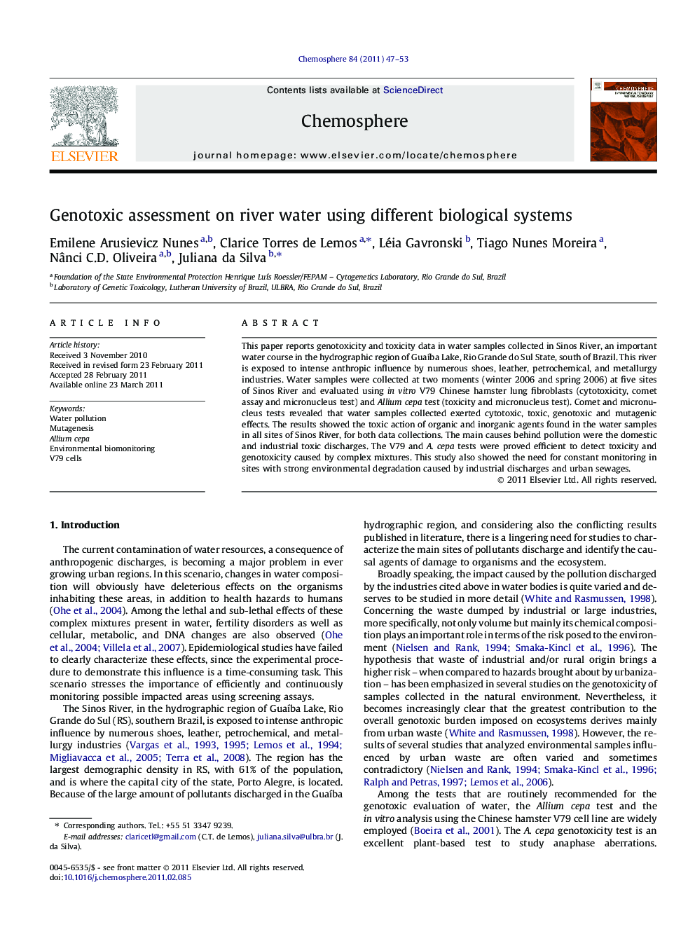 Genotoxic assessment on river water using different biological systems