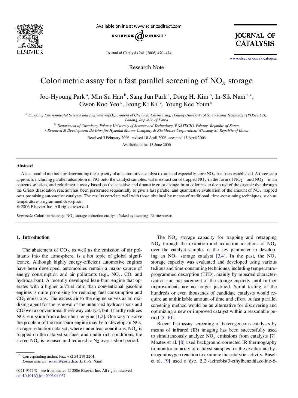 Colorimetric assay for a fast parallel screening of NOxNOx storage