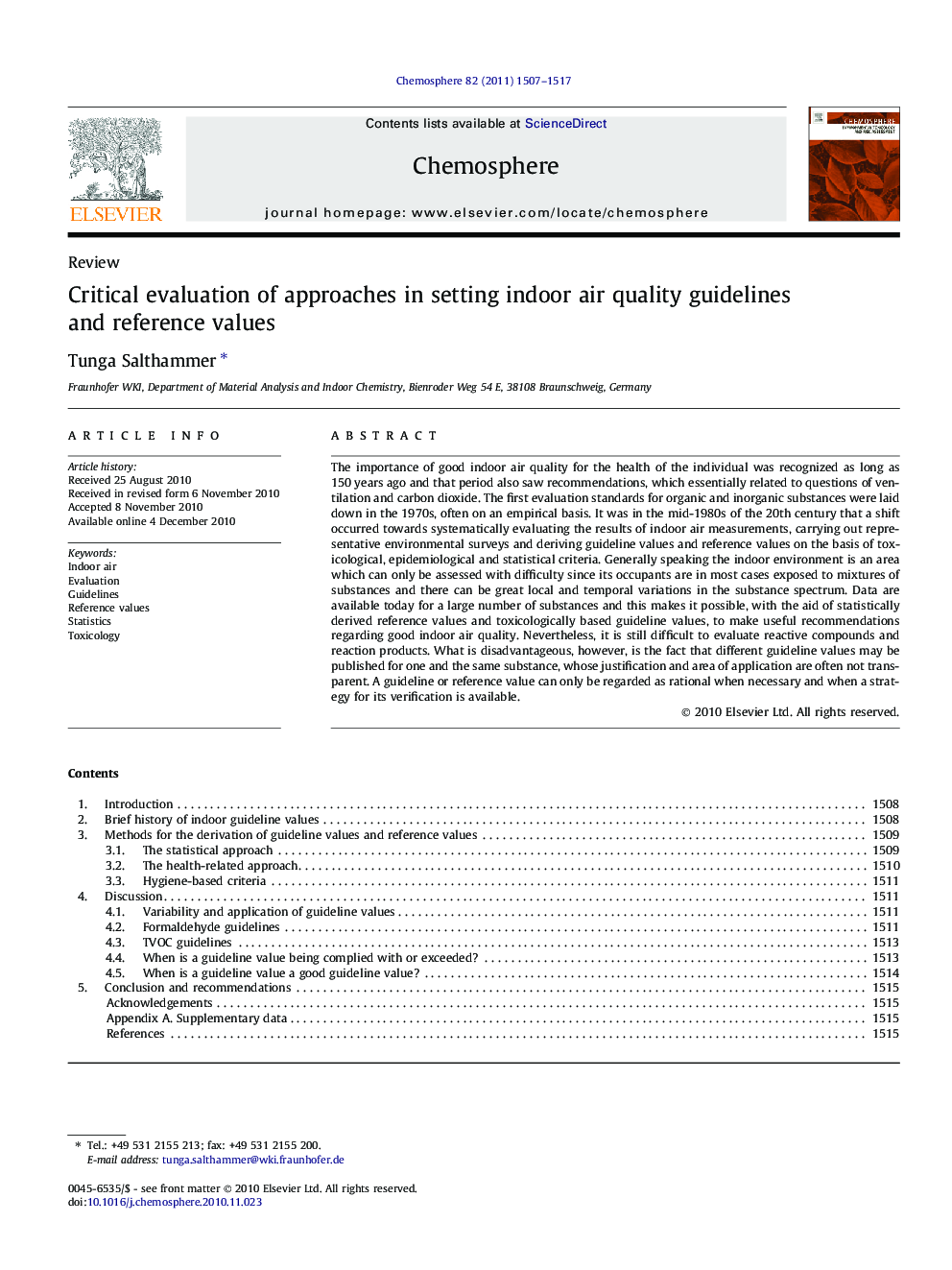 Critical evaluation of approaches in setting indoor air quality guidelines and reference values