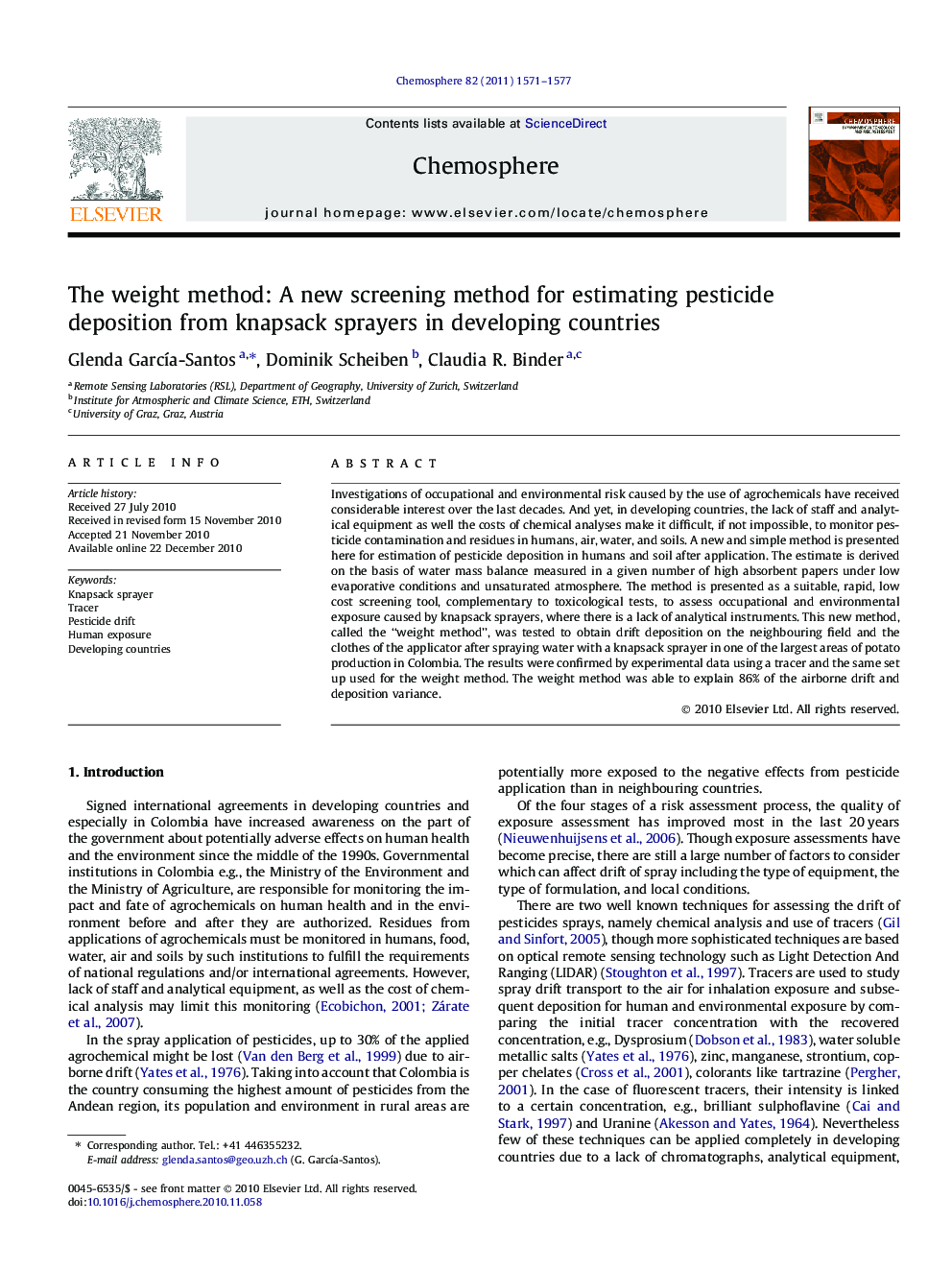 The weight method: A new screening method for estimating pesticide deposition from knapsack sprayers in developing countries