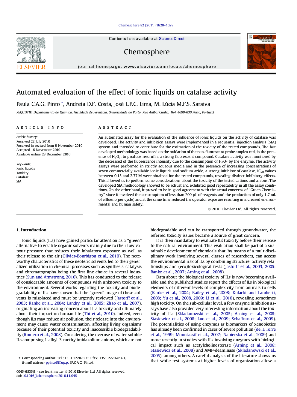 Automated evaluation of the effect of ionic liquids on catalase activity