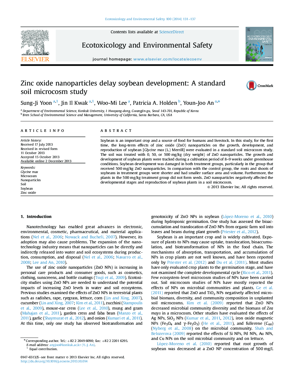 Zinc oxide nanoparticles delay soybean development: A standard soil microcosm study