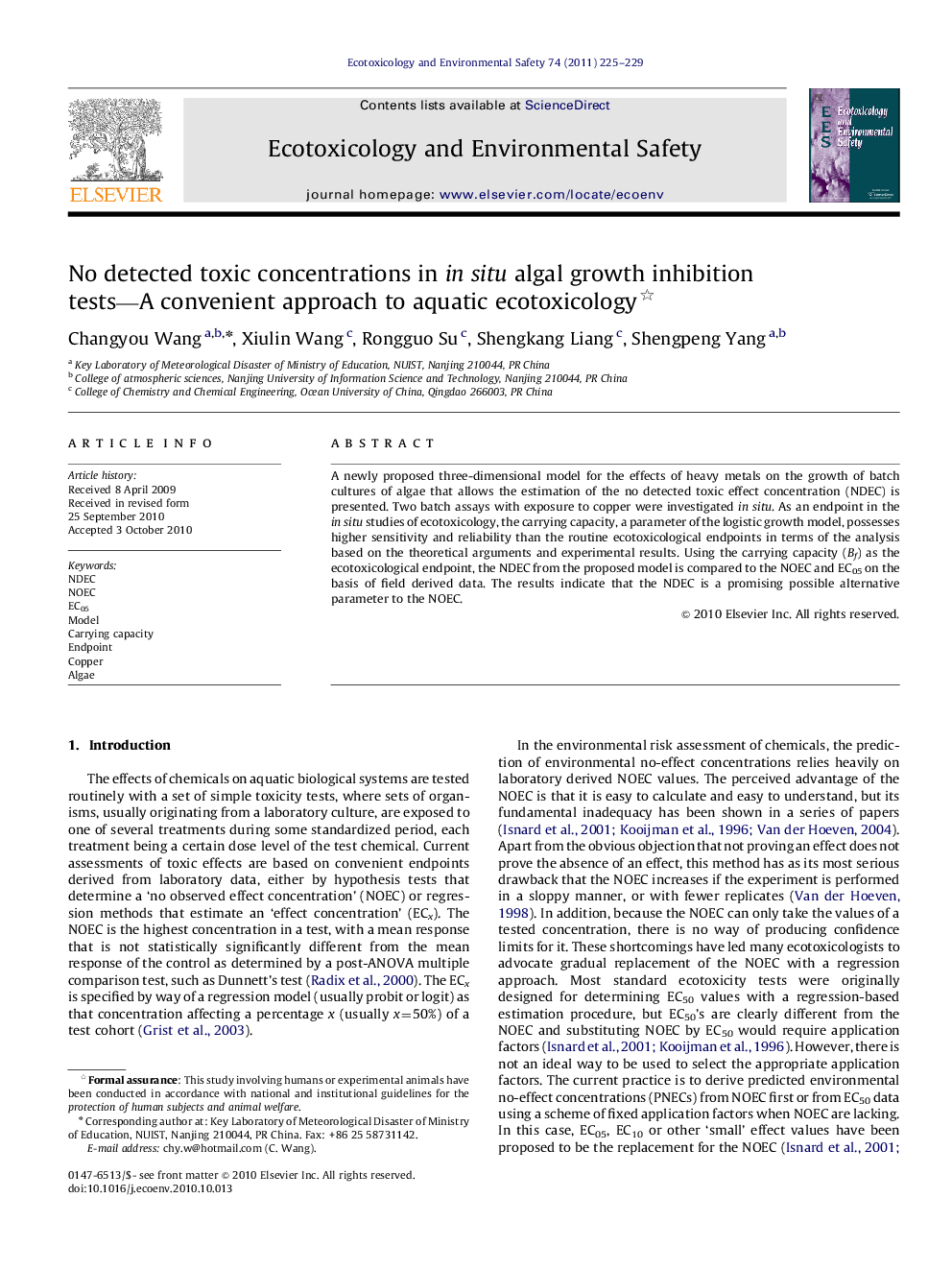 No detected toxic concentrations in in situ algal growth inhibition tests-A convenient approach to aquatic ecotoxicology