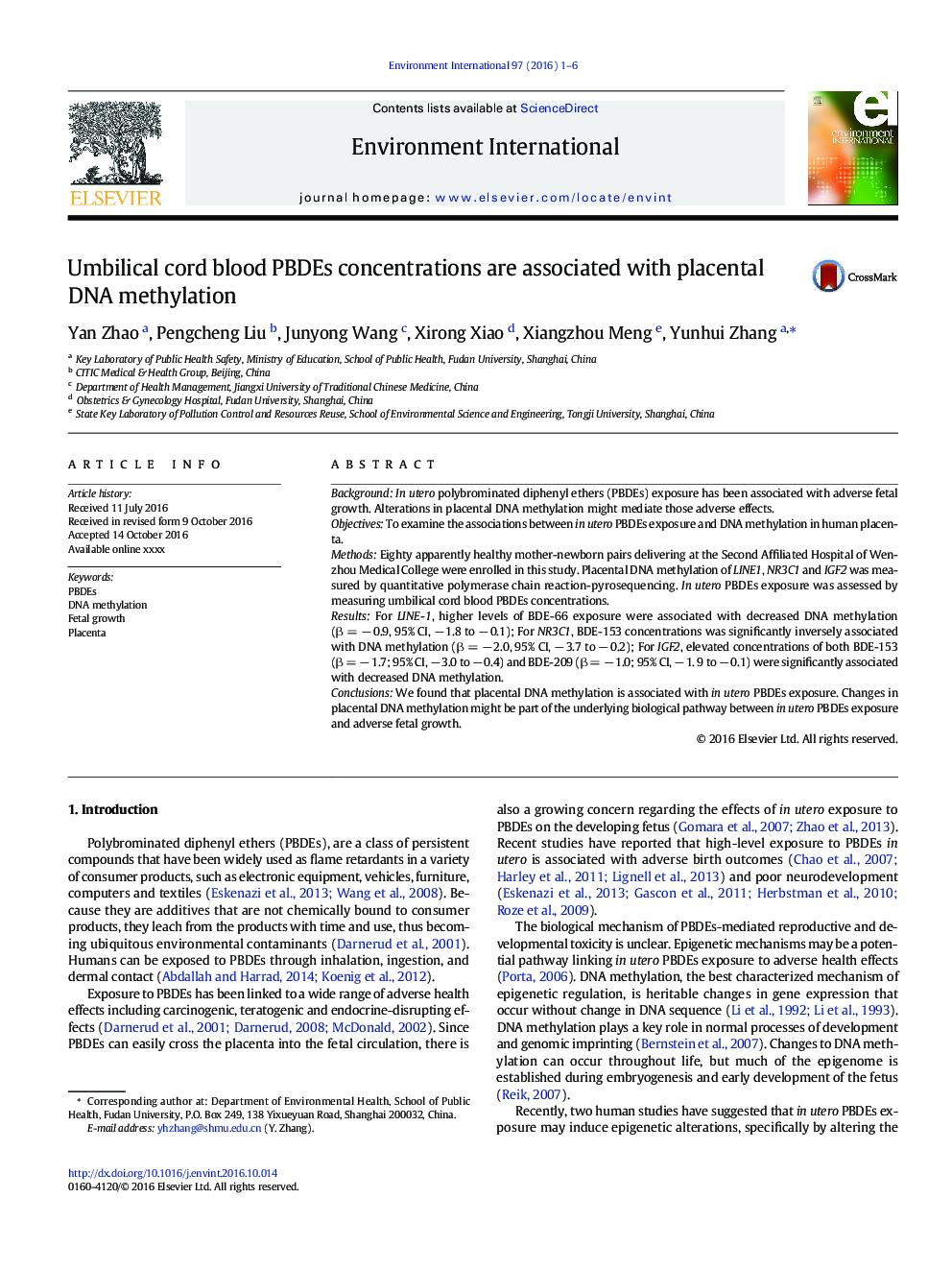 Umbilical cord blood PBDEs concentrations are associated with placental DNA methylation