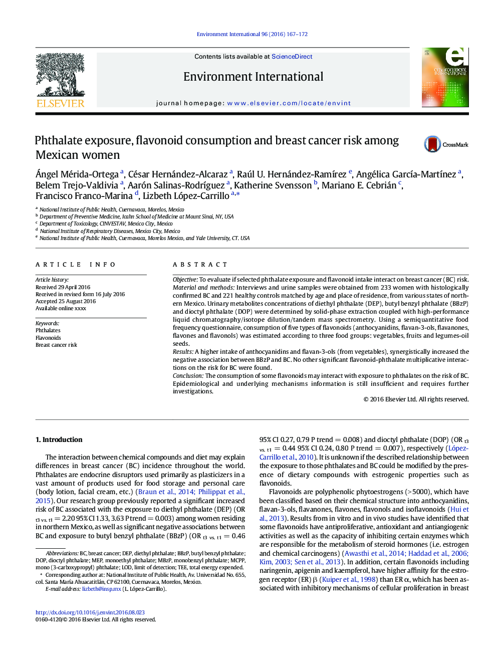 Phthalate exposure, flavonoid consumption and breast cancer risk among Mexican women