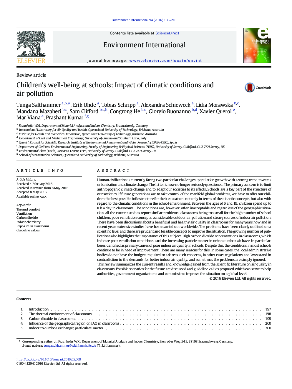 Children's well-being at schools: Impact of climatic conditions and air pollution