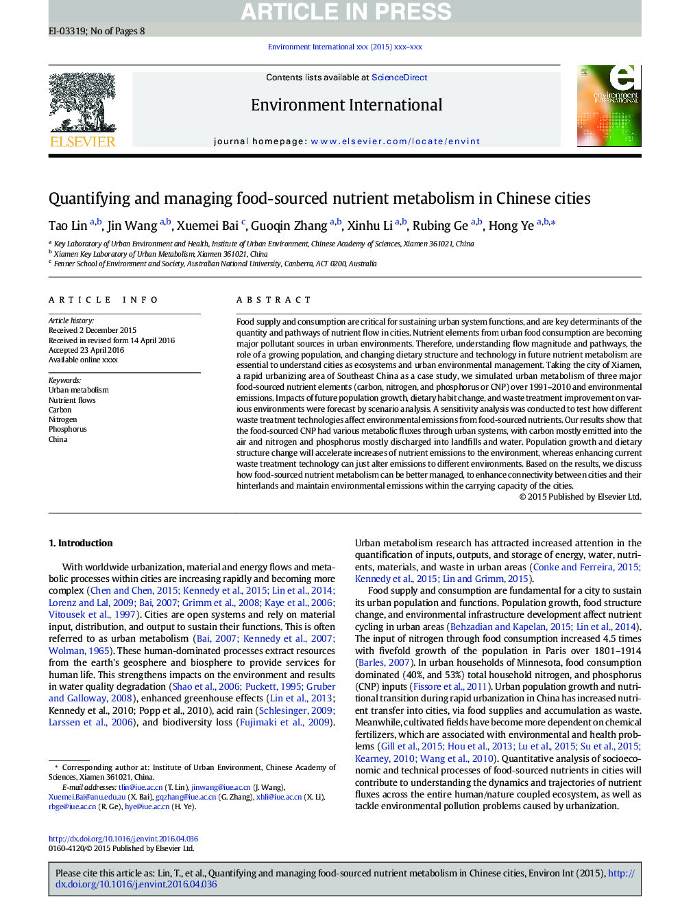 Quantifying and managing food-sourced nutrient metabolism in Chinese cities