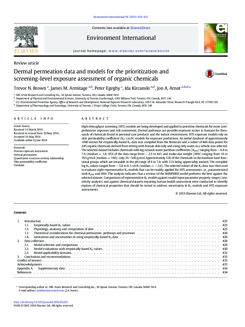 داده ها و مدل های نفوذ پوستی برای ارزیابی اولویت بندی و تعیین سطح آشکارسازی مواد شیمیایی ارگانیک 