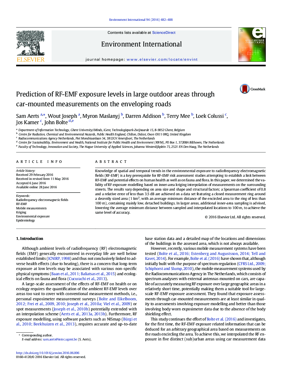Prediction of RF-EMF exposure levels in large outdoor areas through car-mounted measurements on the enveloping roads