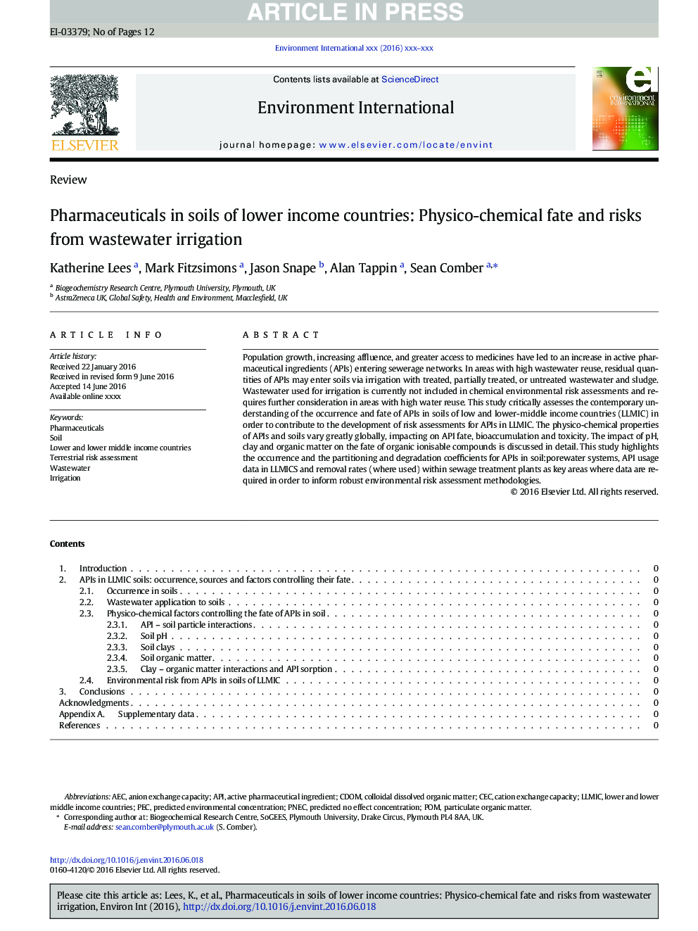 Pharmaceuticals in soils of lower income countries: Physico-chemical fate and risks from wastewater irrigation