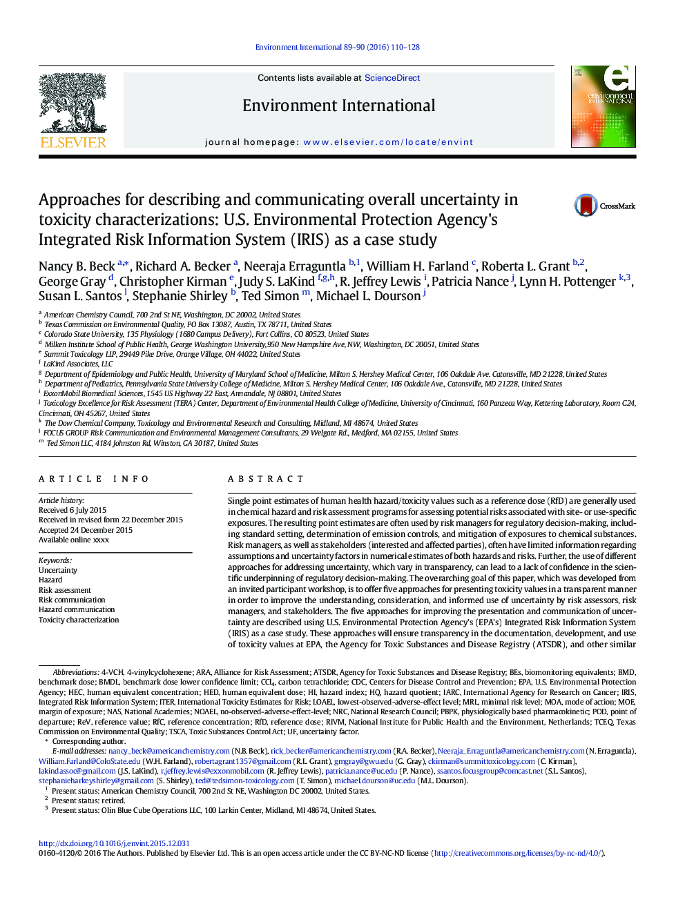 Approaches for describing and communicating overall uncertainty in toxicity characterizations: U.S. Environmental Protection Agency's Integrated Risk Information System (IRIS) as a case study