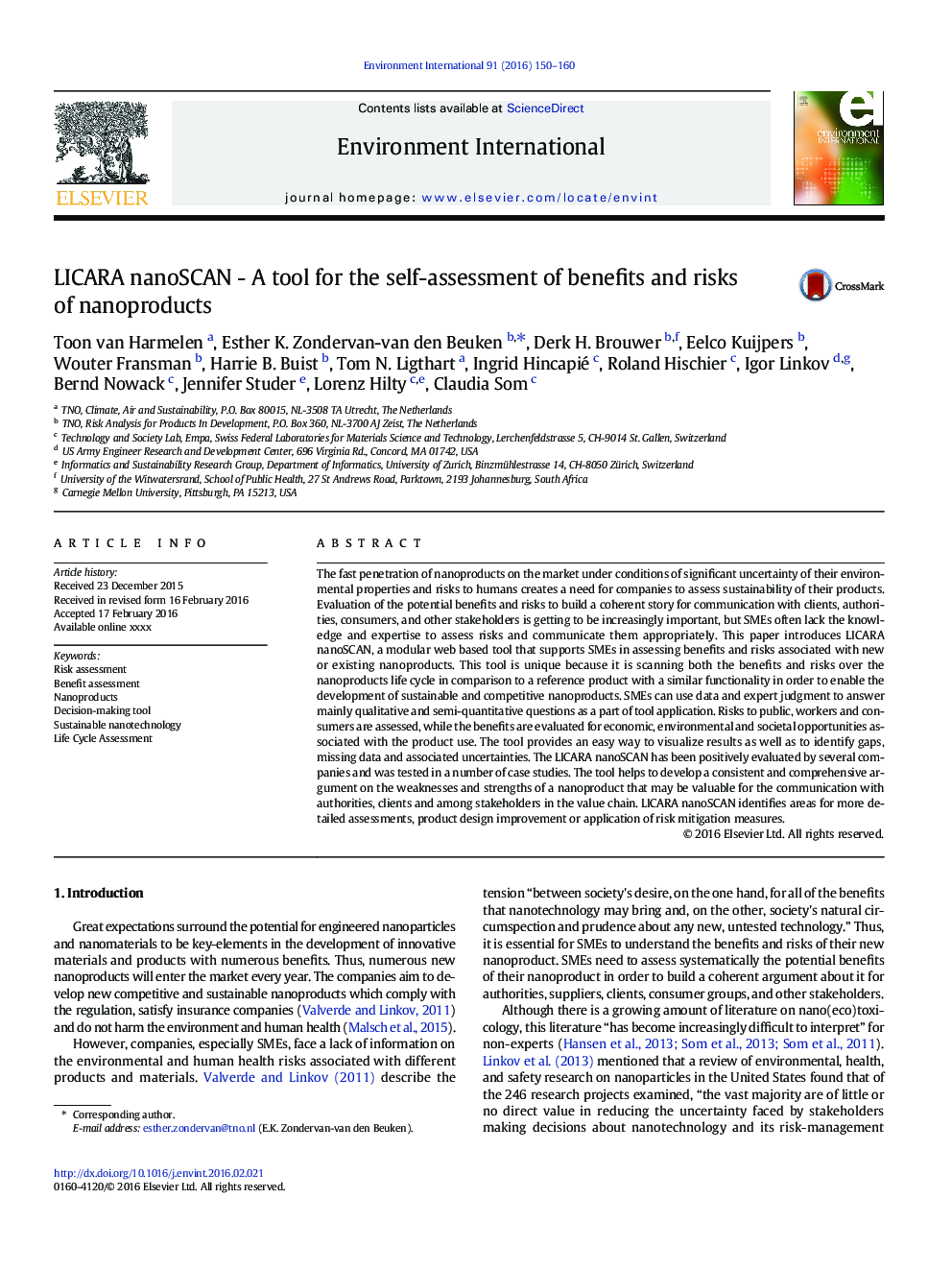 LICARA nanoSCAN - A tool for the self-assessment of benefits and risks of nanoproducts