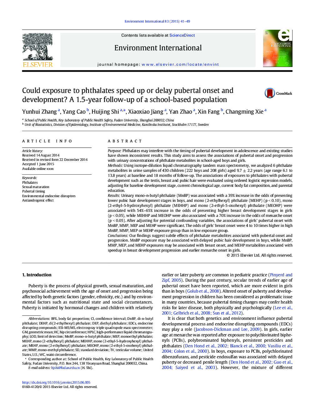 Could exposure to phthalates speed up or delay pubertal onset and development? A 1.5-year follow-up of a school-based population