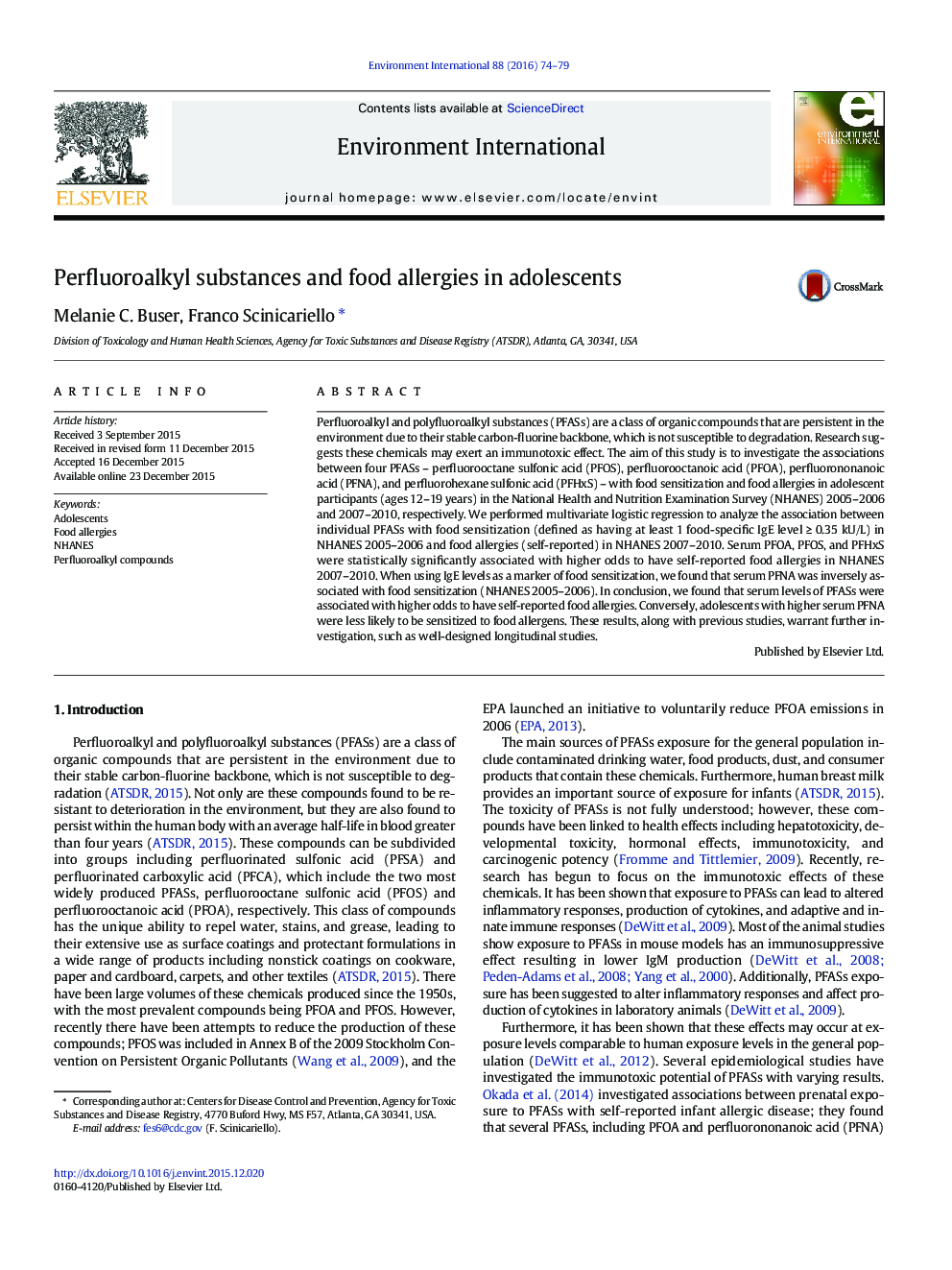 Perfluoroalkyl substances and food allergies in adolescents