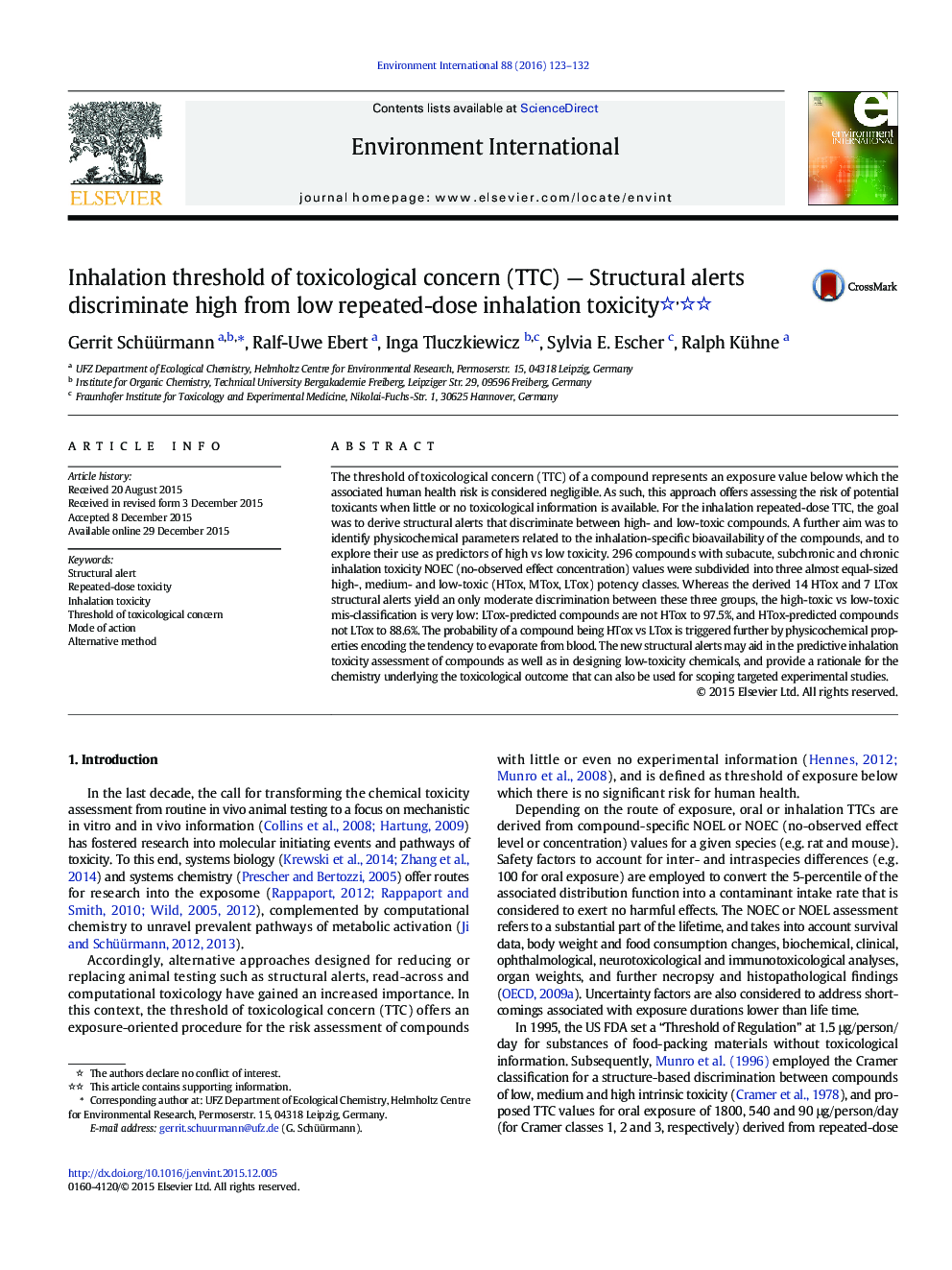 Inhalation threshold of toxicological concern (TTC) - Structural alerts discriminate high from low repeated-dose inhalation toxicity